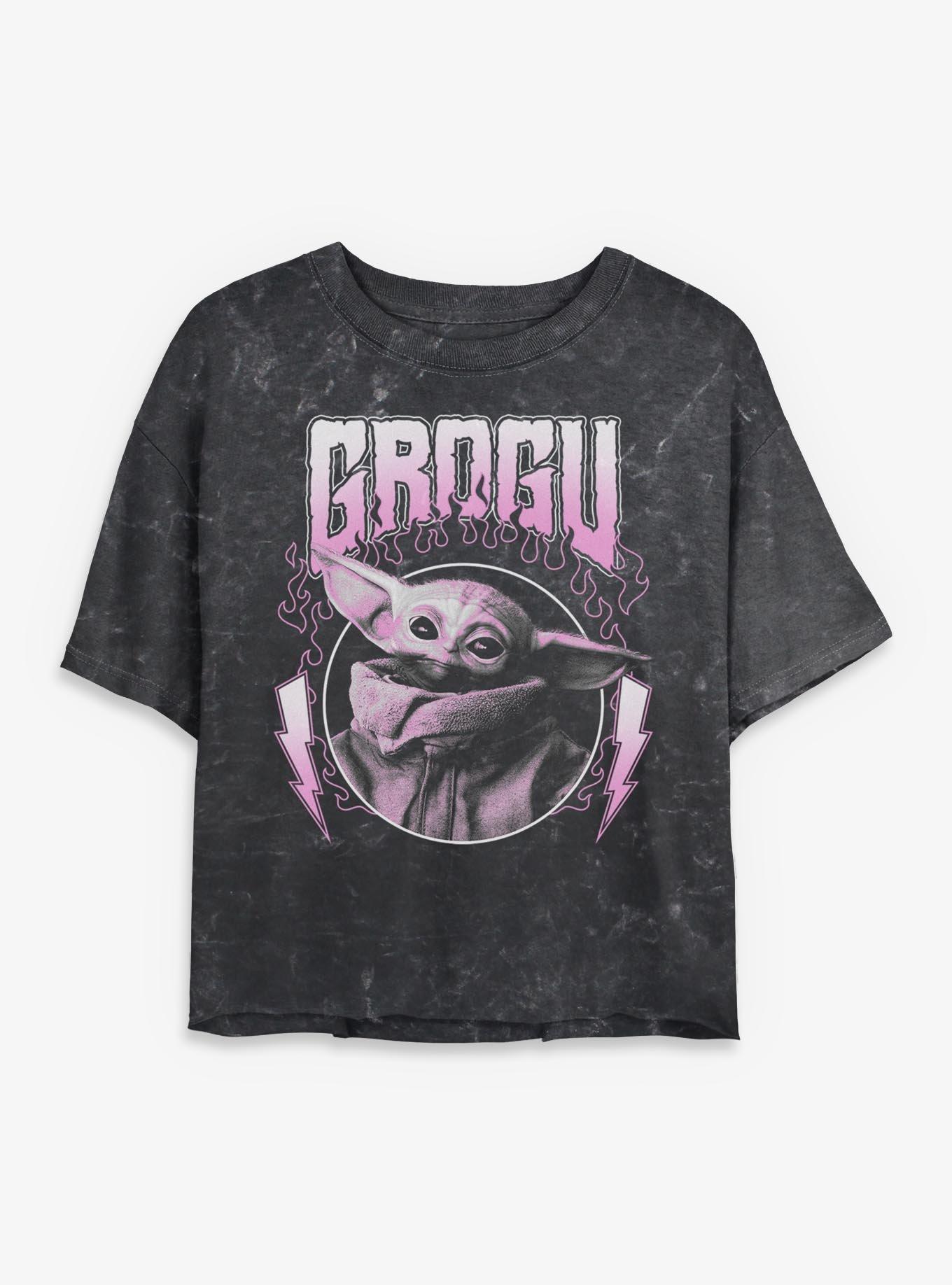 Star Wars The Mandalorian Grogu Flames Metal Icon Mineral Wash Womens Crop T-Shirt Box Lunch Exclusive, , hi-res