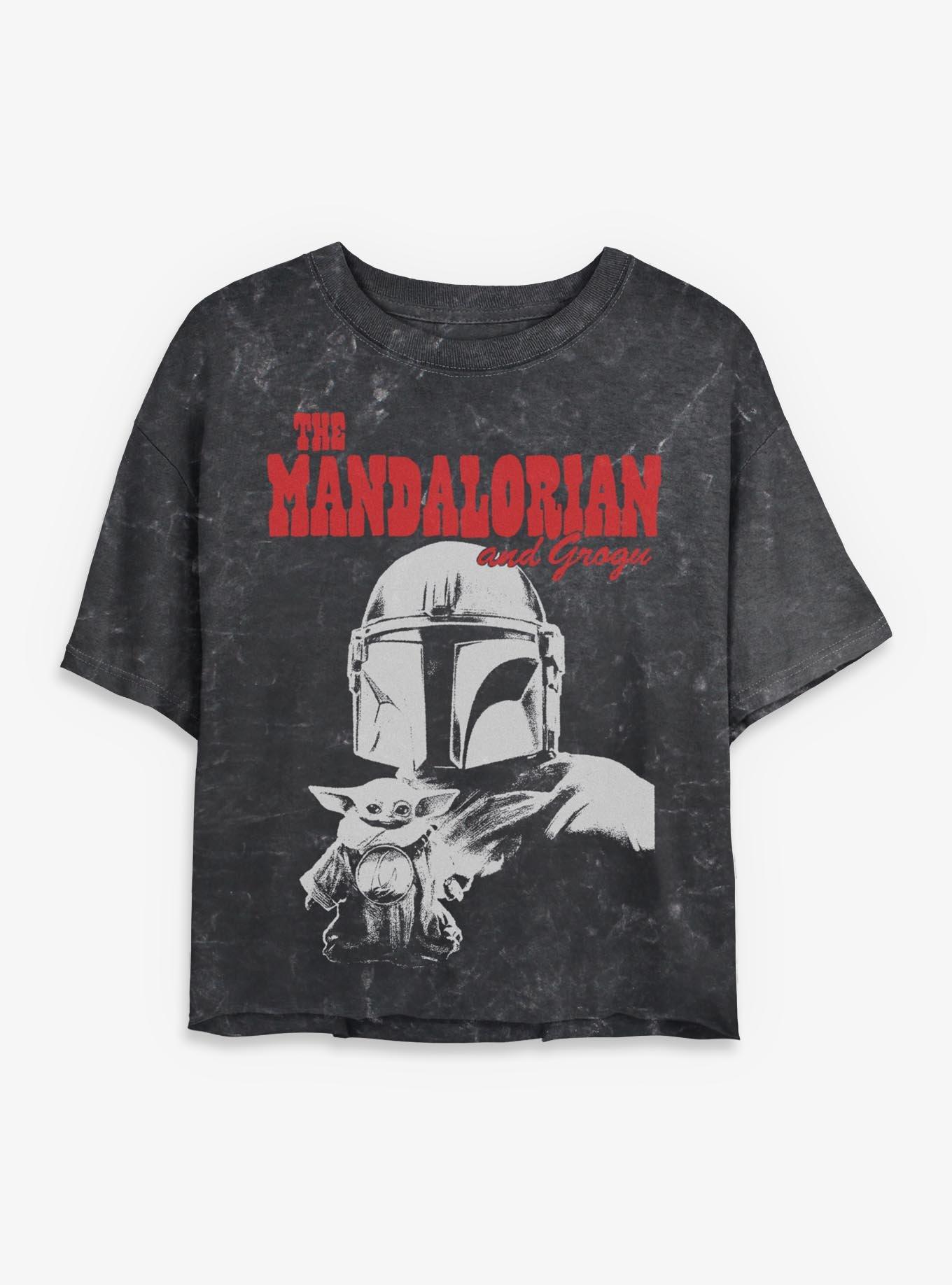 Star Wars: The Mandalorian And Grogu & Duo Hunters Mineral Wash Womens Crop T-Shirt Box Lunch Exclusive