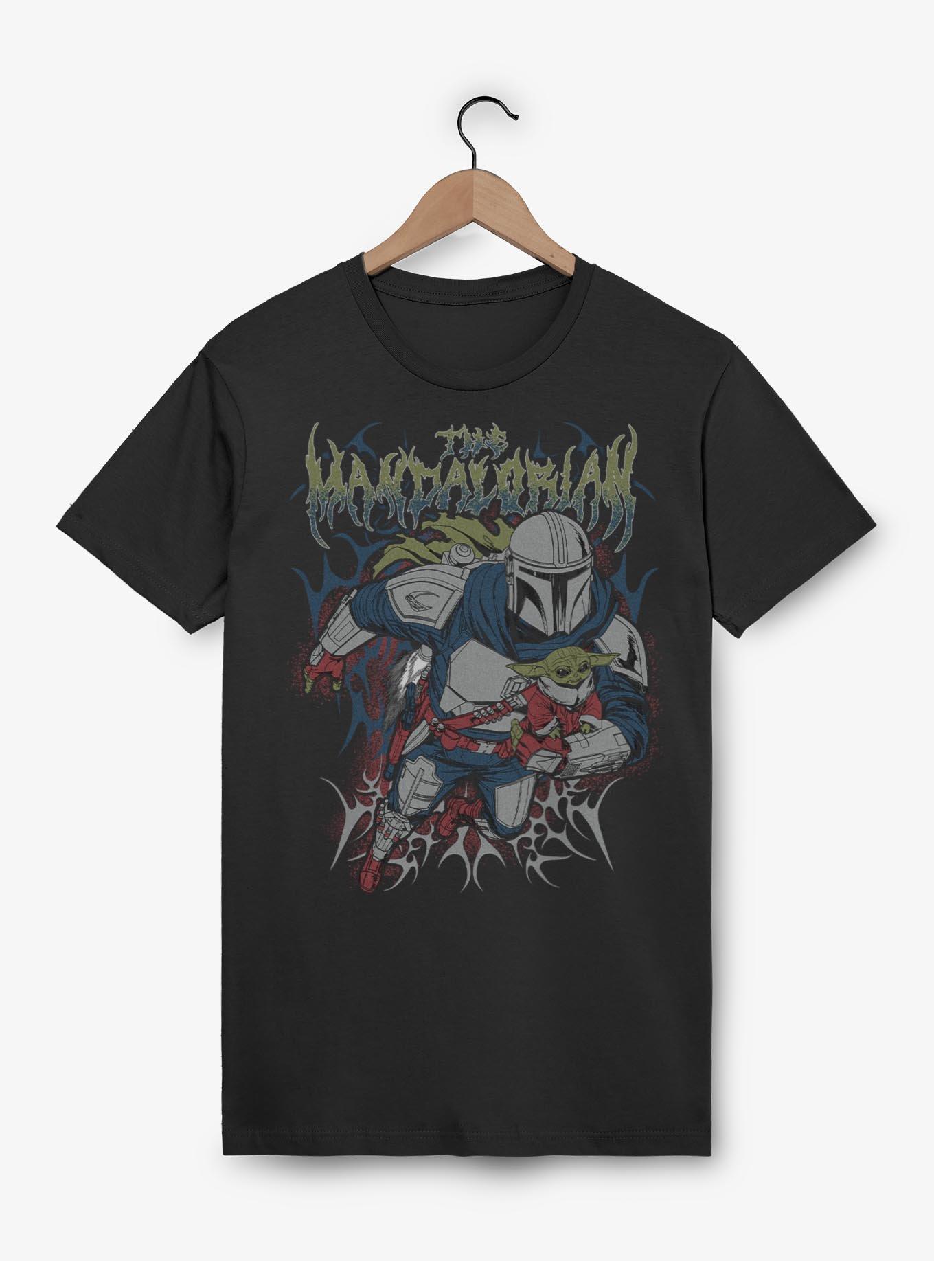 Star Wars: The Mandalorian And Grogu The Mandalorian & Grogu Duo Hunters Metal Font Style T-Shirt Box Lunch Exclusive, , hi-res