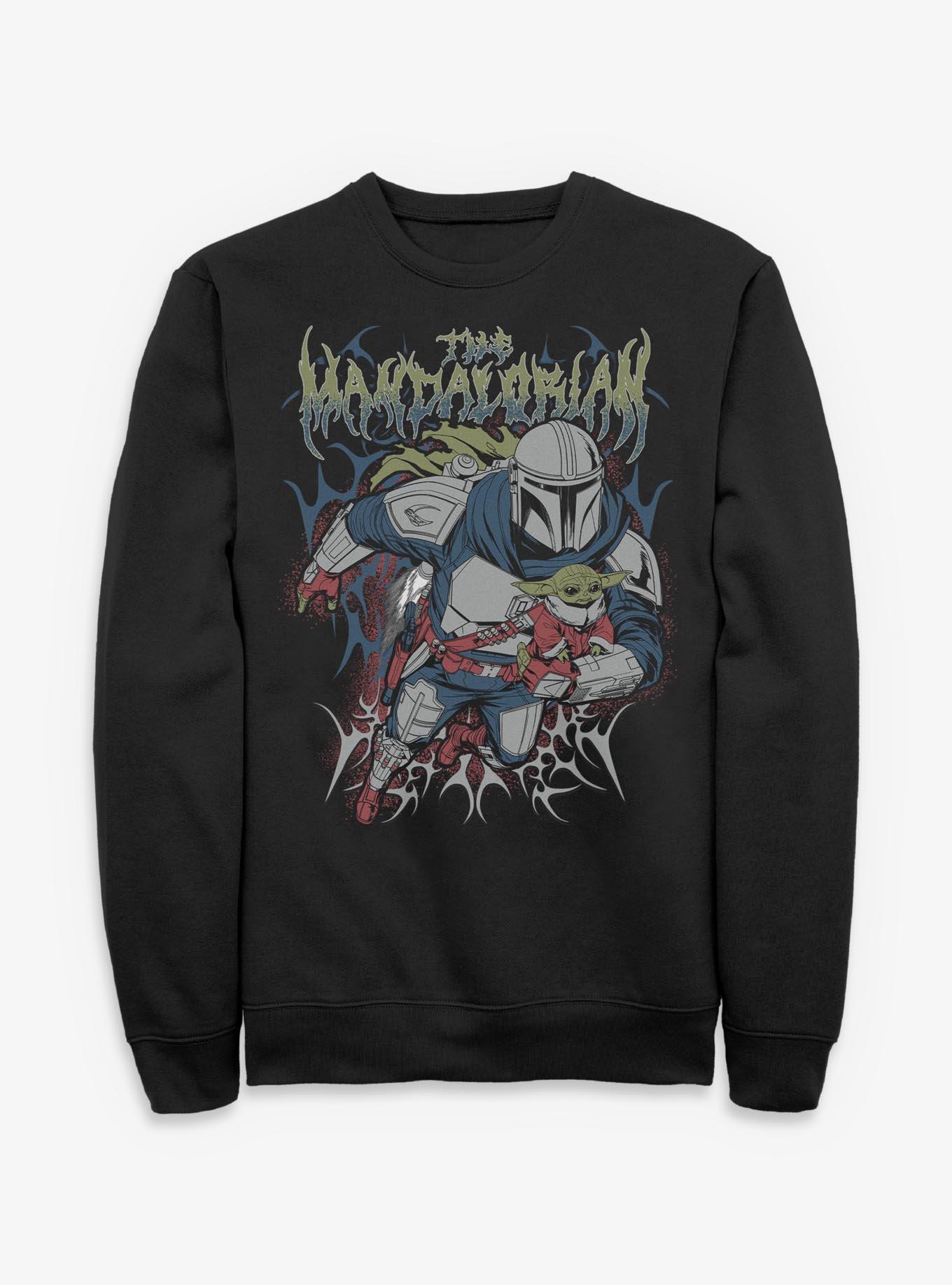 Star Wars: The Mandalorian And Grogu The Mandalorian & Grogu Duo Hunters Metal Font Style Sweatshirt Box Lunch Exclusive, , hi-res