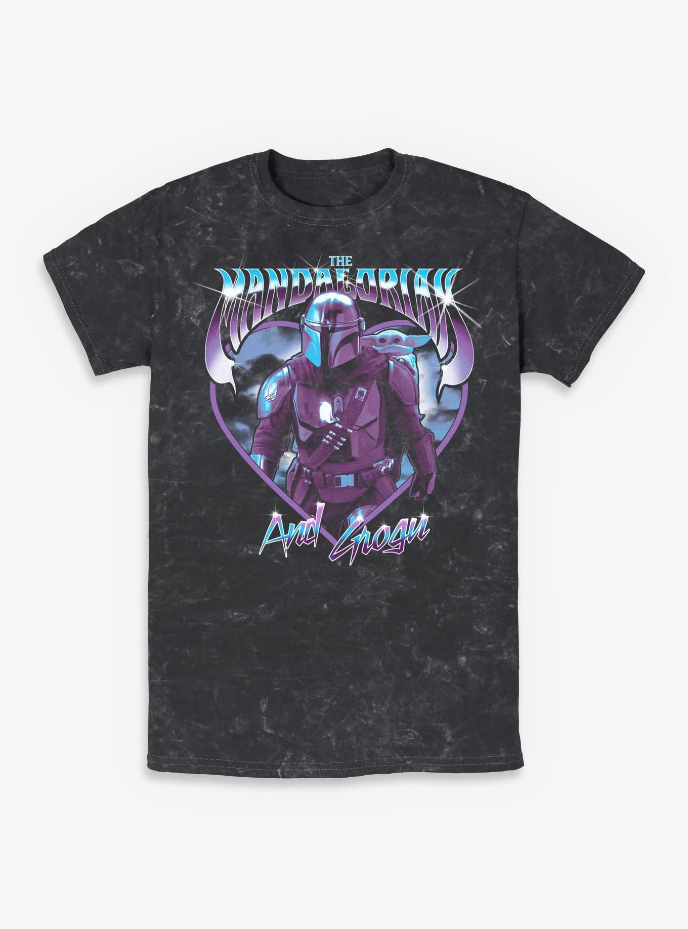Star Wars: The Mandalorian And Grogu The Mandalorian & Grogu Heart Icon Mineral Wash T-Shirt Box Lunch Exclusive, BLACK, hi-res view 1