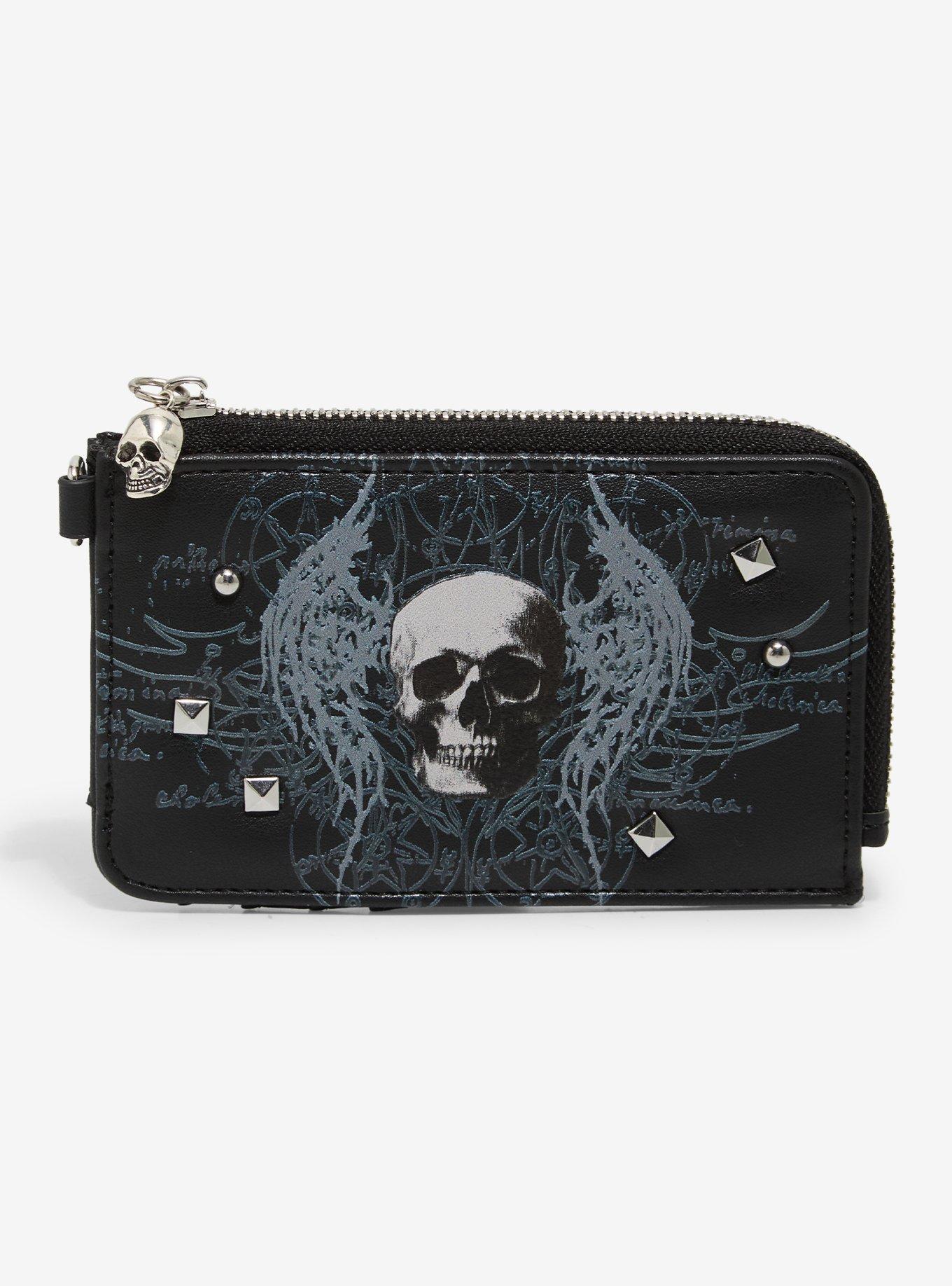 Social Collision Winged Skull Mini Zipper Wallet, , hi-res