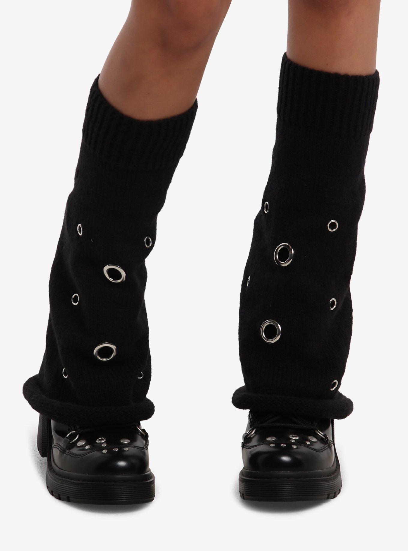 Black Grommet Flared Leg Warmers, , hi-res