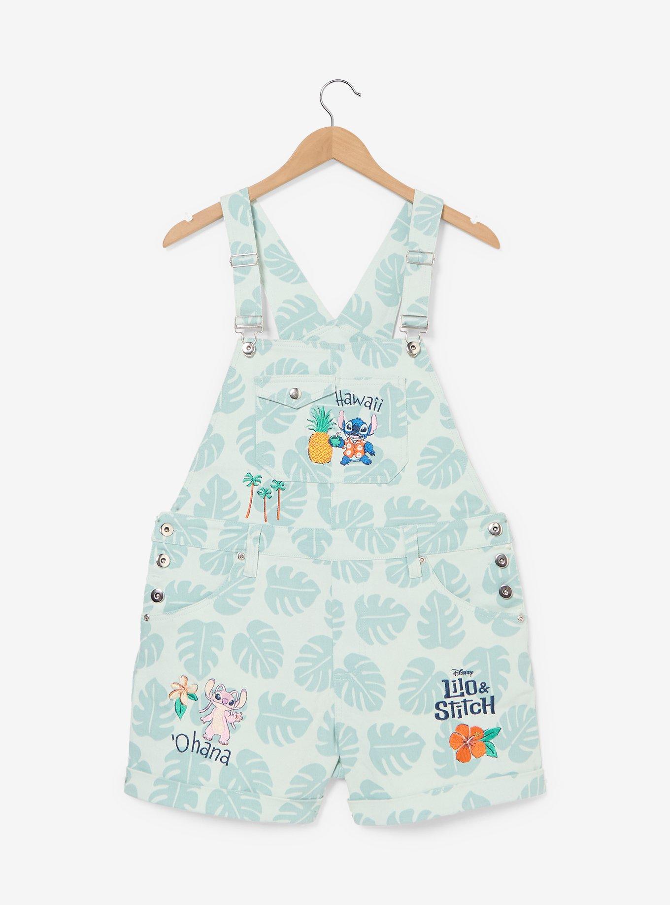 Disney Lilo & Stitch Palm Frond Allover Print Women's Plus Size Short Overalls - BoxLunch Exclusive, , hi-res