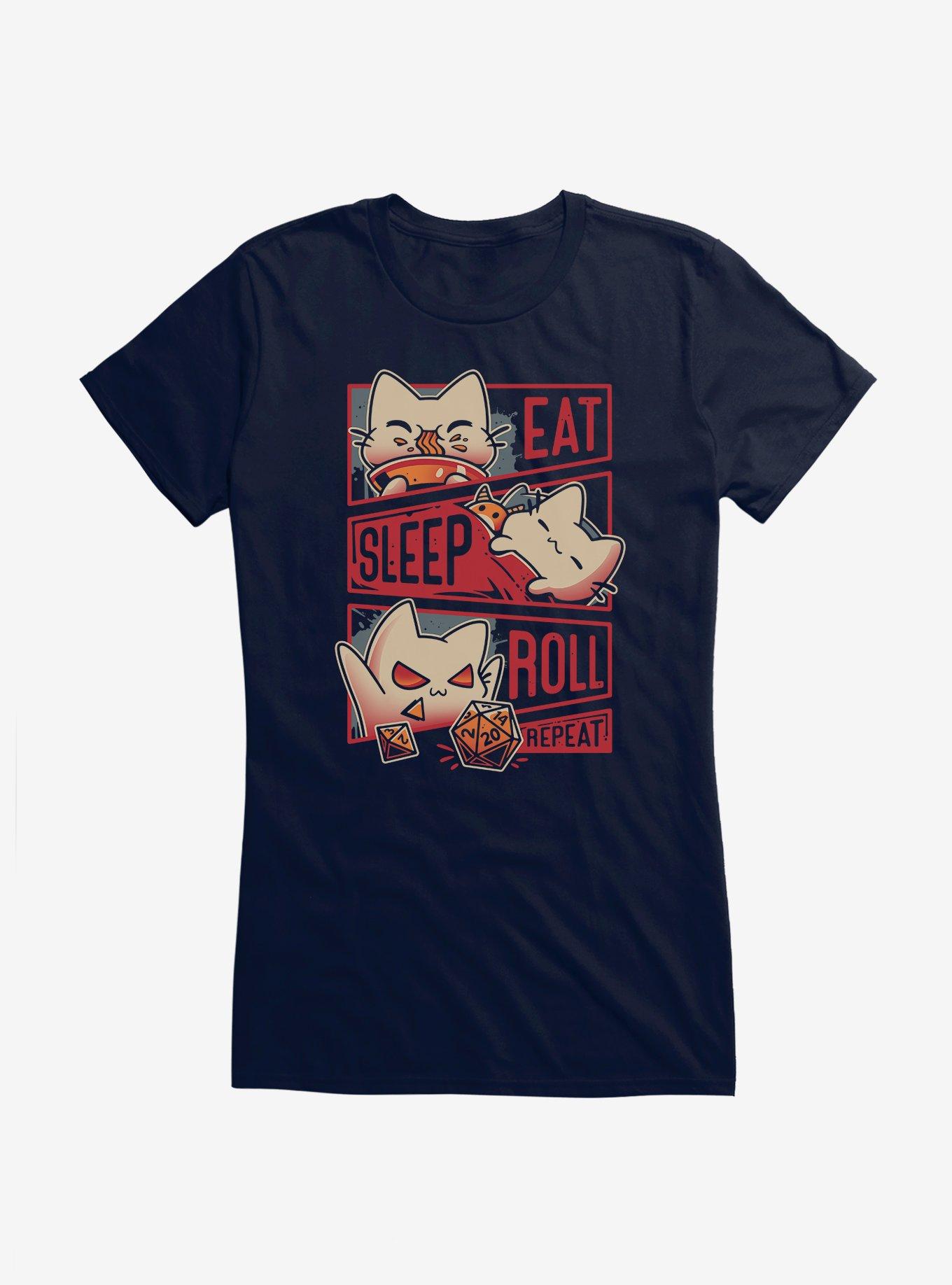 Cat Eat Sleep Roll Repeat Routine Girls T-Shirt, , hi-res