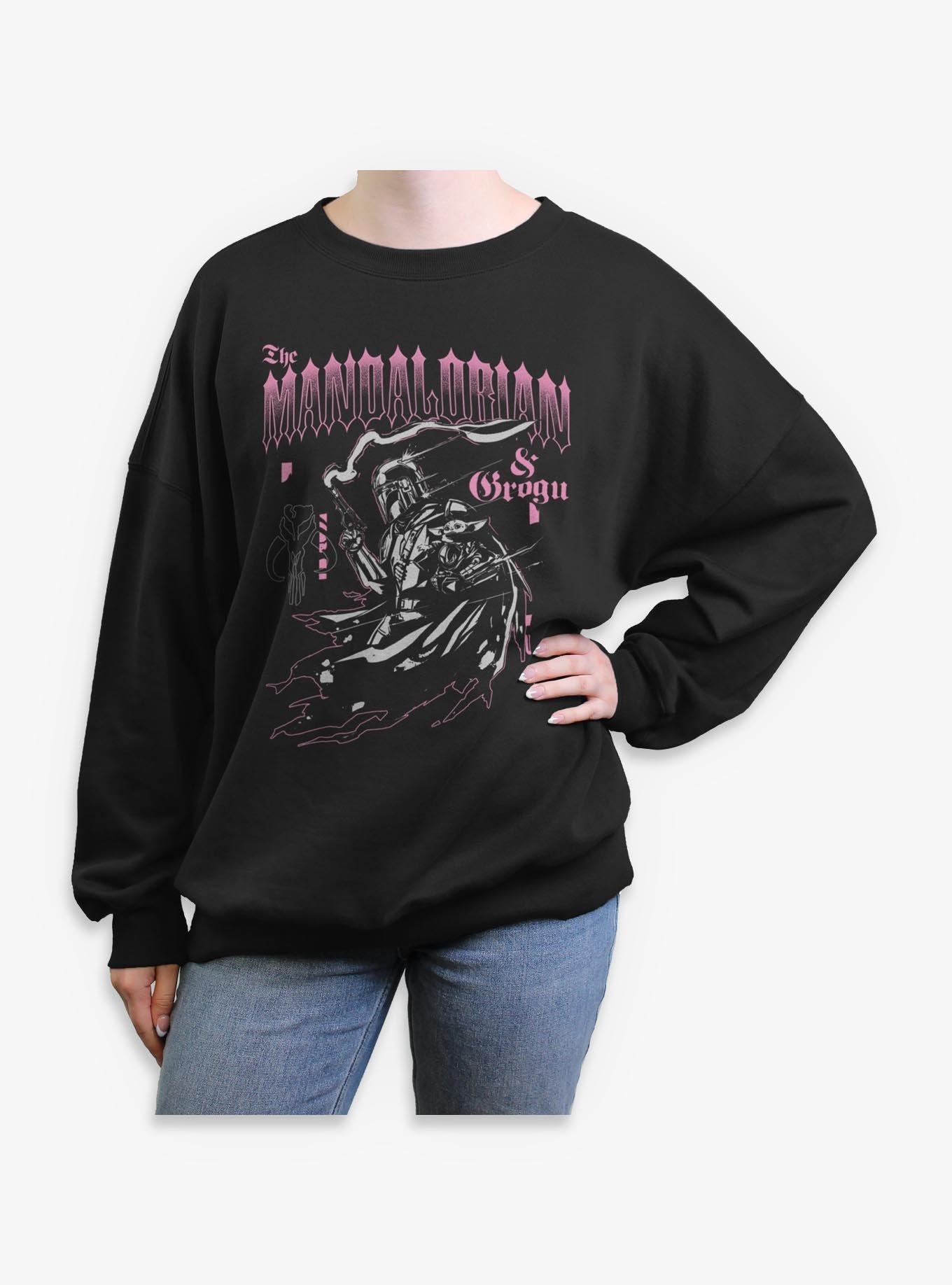 Star Wars: The Mandalorian And Grogu The Mandalorian & Grogu Goth Font Style Womens Oversized Sweatshirt Box Lunch Exclusive, , hi-res
