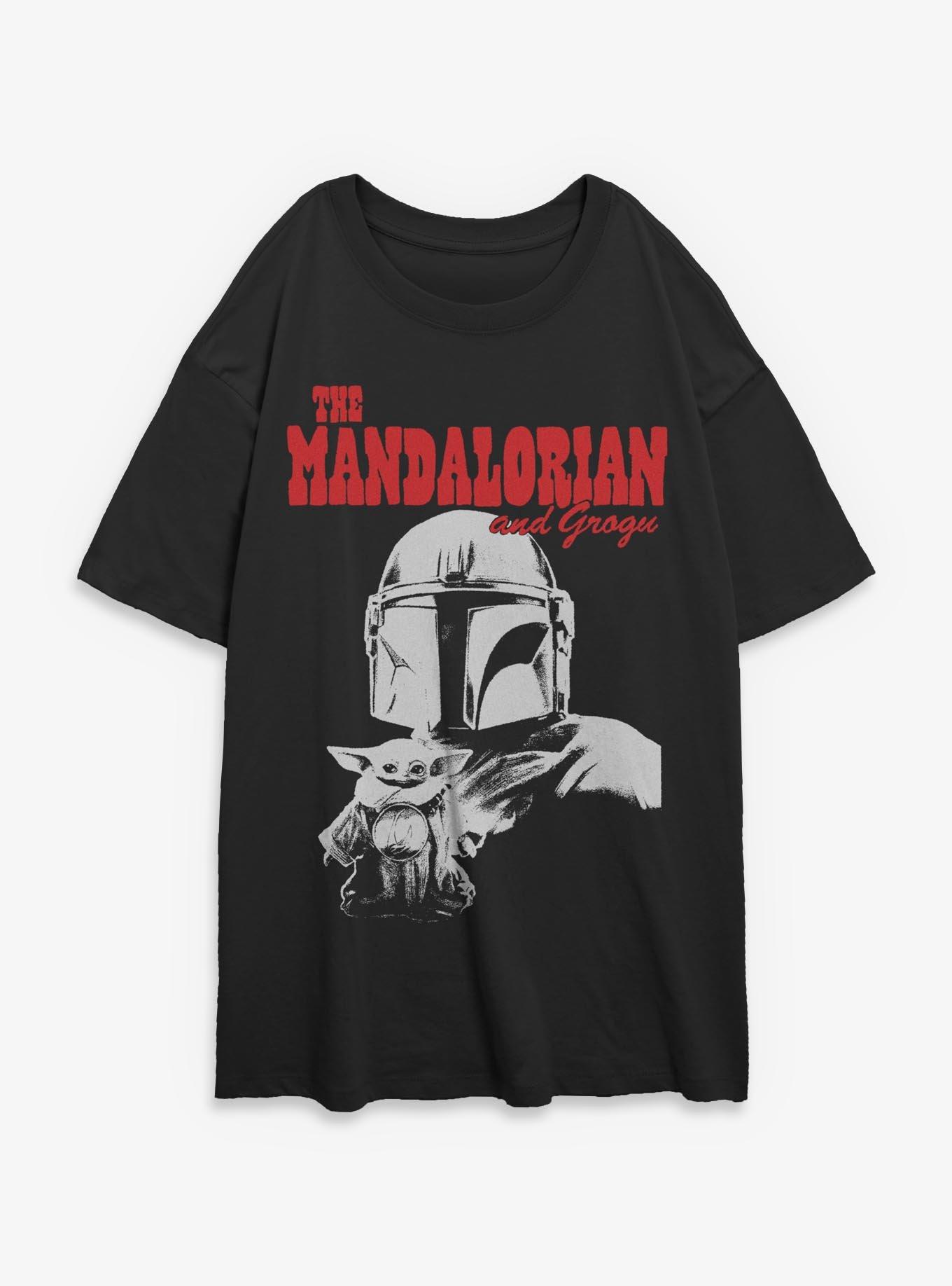 Star Wars: The Mandalorian And Grogu The Mandalorian & Grogu Duo Hunters Womens Oversized T-Shirt Box Lunch Exclusive, BLACK, hi-res view 1