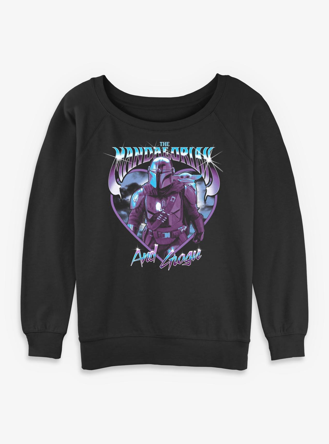 Star Wars The Mandalorian & Grogu Chrome Girls Slouchy Sweatshirt Hot Topic Exclusive, BLACK, hi-res