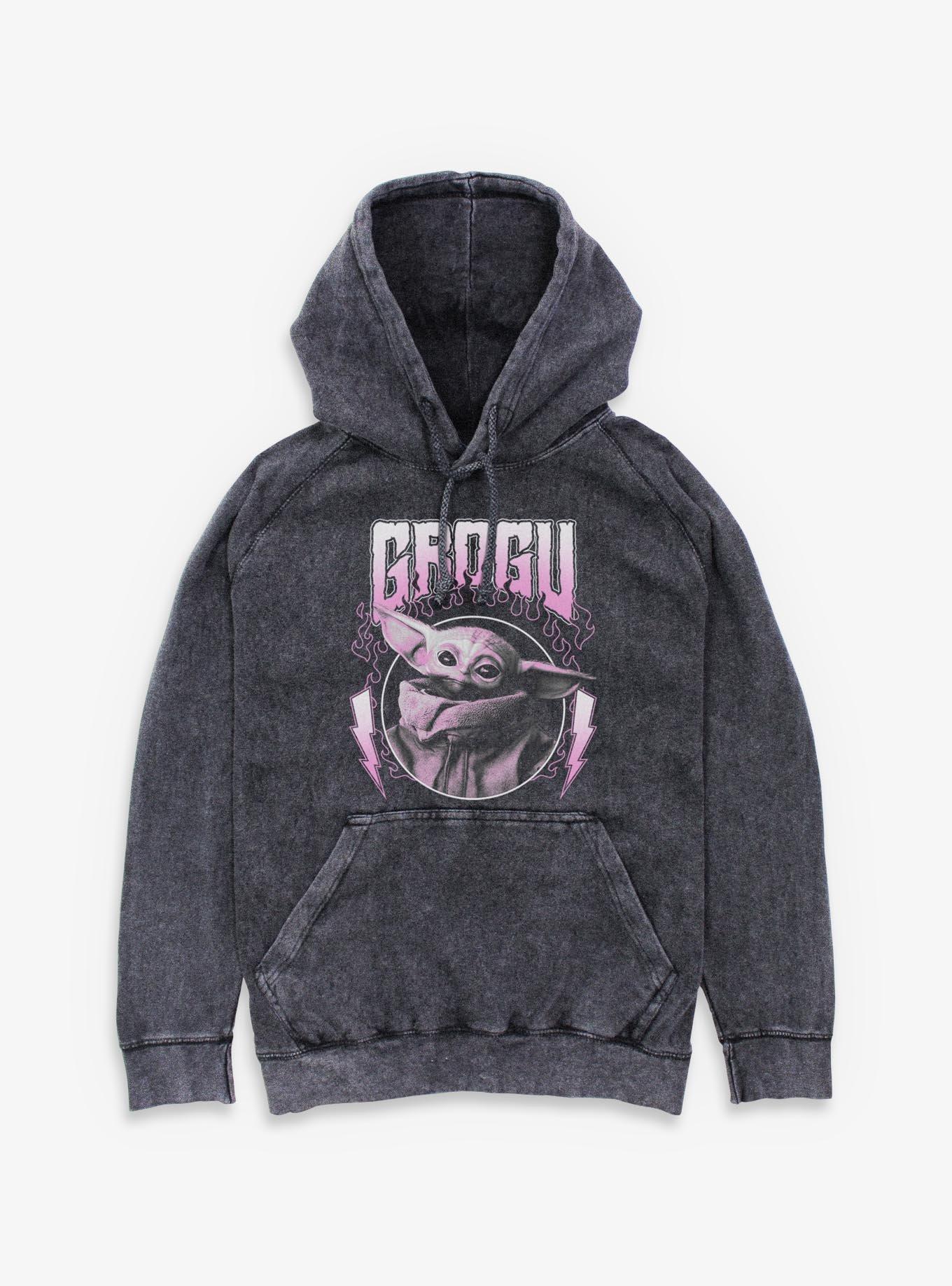 Star Wars The Mandalorian Grogu Metal Mineral Wash Hoodie Hot Topic Exclusive, , hi-res