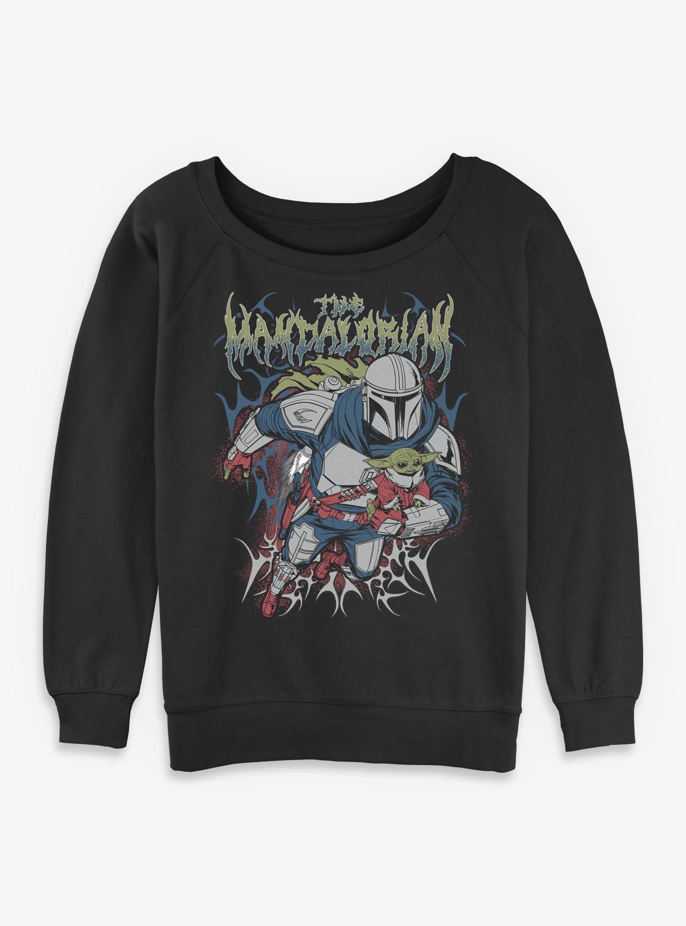 Star Wars The Mandalorian & Grogu Metal Girls Slouchy Sweatshirt Hot Topic Exclusive, , hi-res