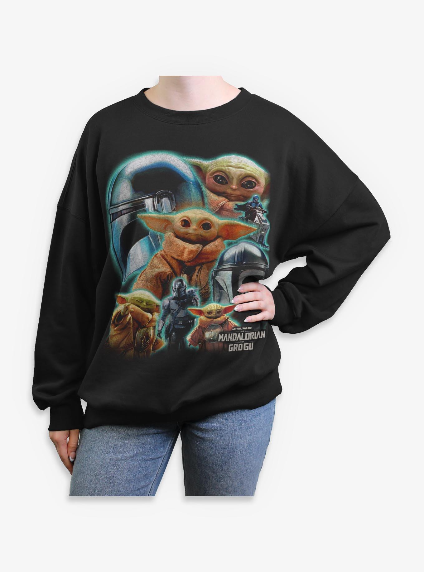 Star Wars The Mandalorian & Grogu Cosmic Collage Girls Oversized Sweatshirt Hot Topic Exclusive, , hi-res