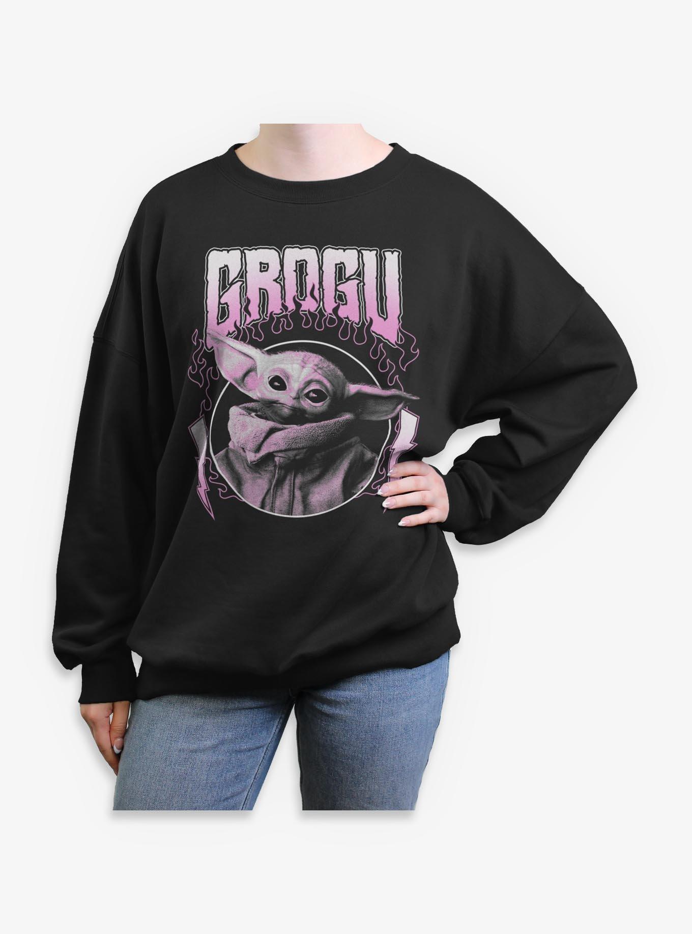 Star Wars The Mandalorian Grogu Metal Girls Oversized Sweatshirt Hot Topic Exclusive, , hi-res