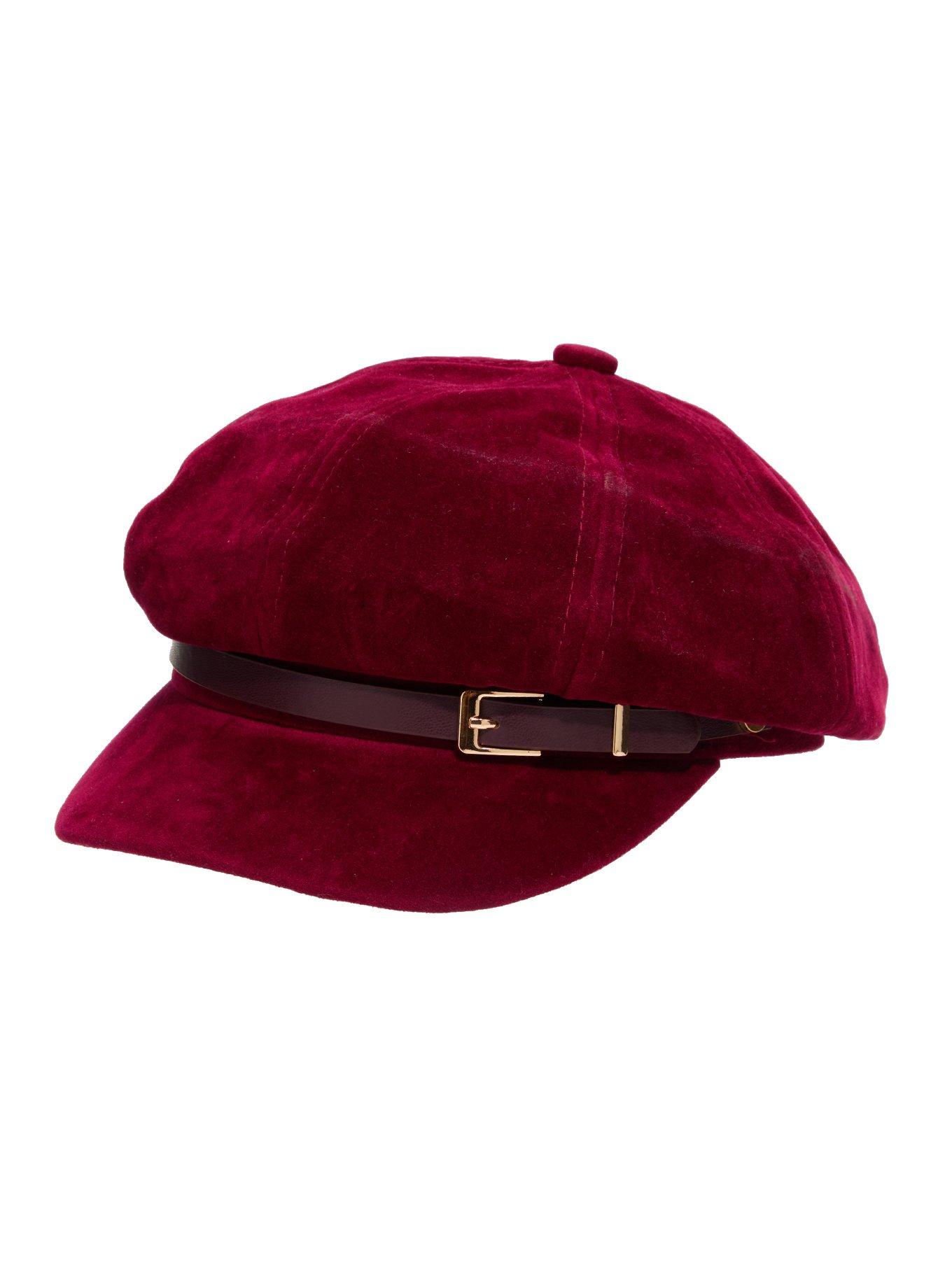 Burgundy Buckle Cabbie Hat, , hi-res
