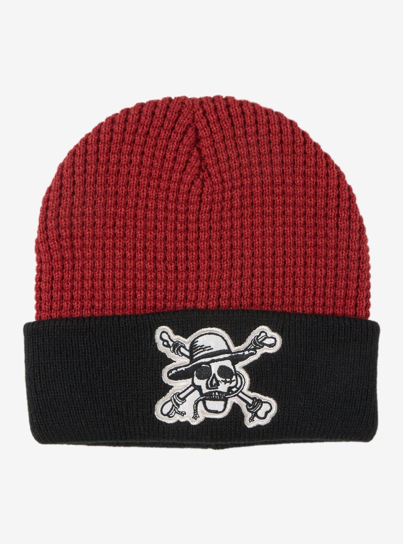 One Piece Straw Hat Crew Jolly Roger Waffle Knit Beanie - BoxLunch Exclusive, , hi-res