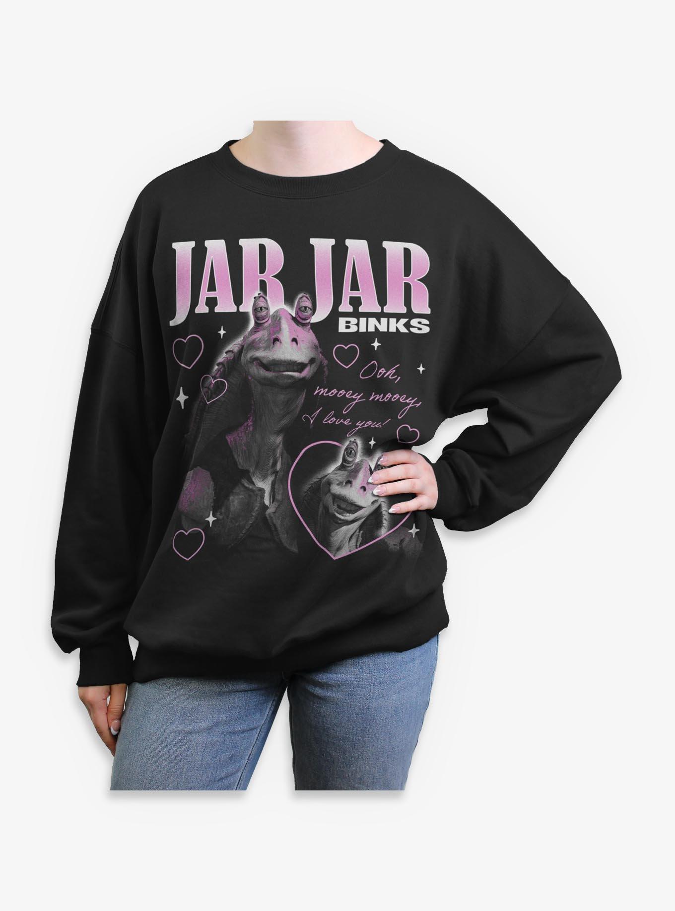 Star Wars Jar Jar Binks Loves You Girls Oversized Sweatshirt Hot Topic Exclusive, , hi-res