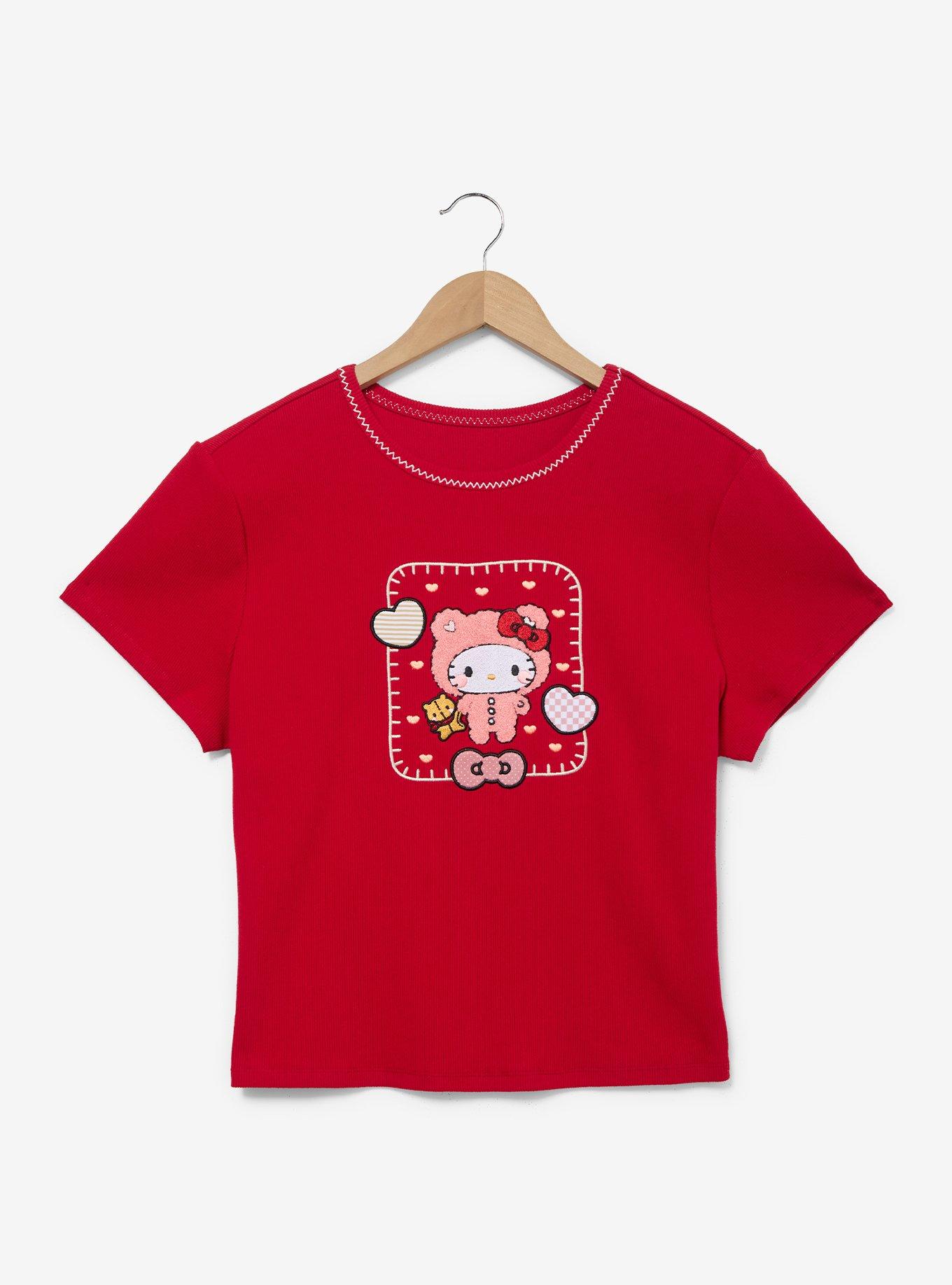 Sanrio Hello Kitty Teddy Bear Chenille Patch Women's Plus Size Baby Tee - BoxLunch Exclusive