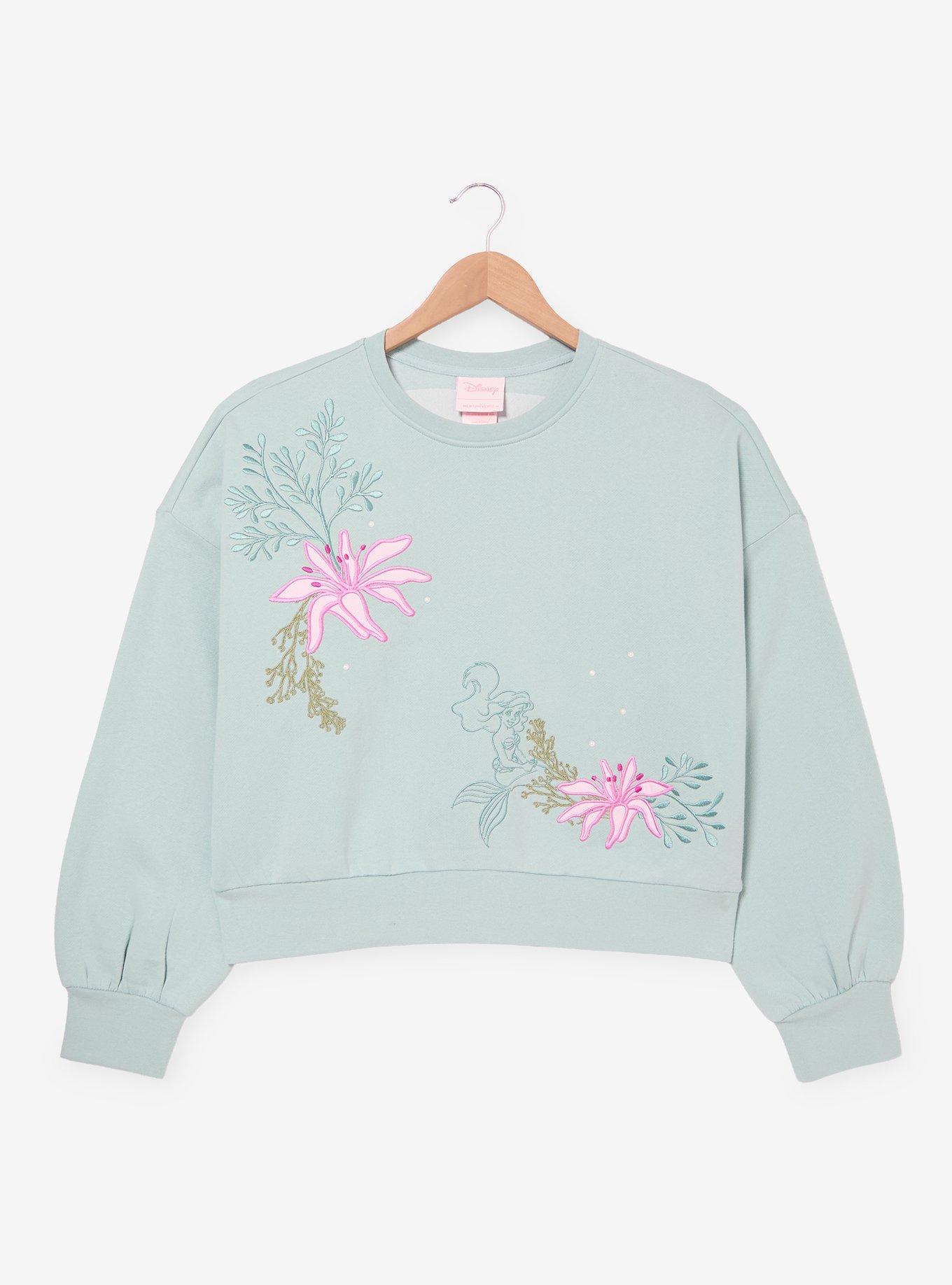 Disney The Little Mermaid Ariel Women's Plus Size Embroidered Cropped Crewneck - BoxLunch Exclusive