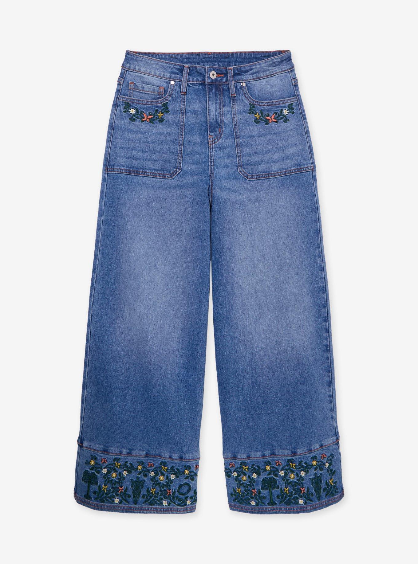 The Lord of the Rings Embroidered Women's Denim High-Waisted Wide Leg Jeans - BoxLunch Exclusive, , hi-res