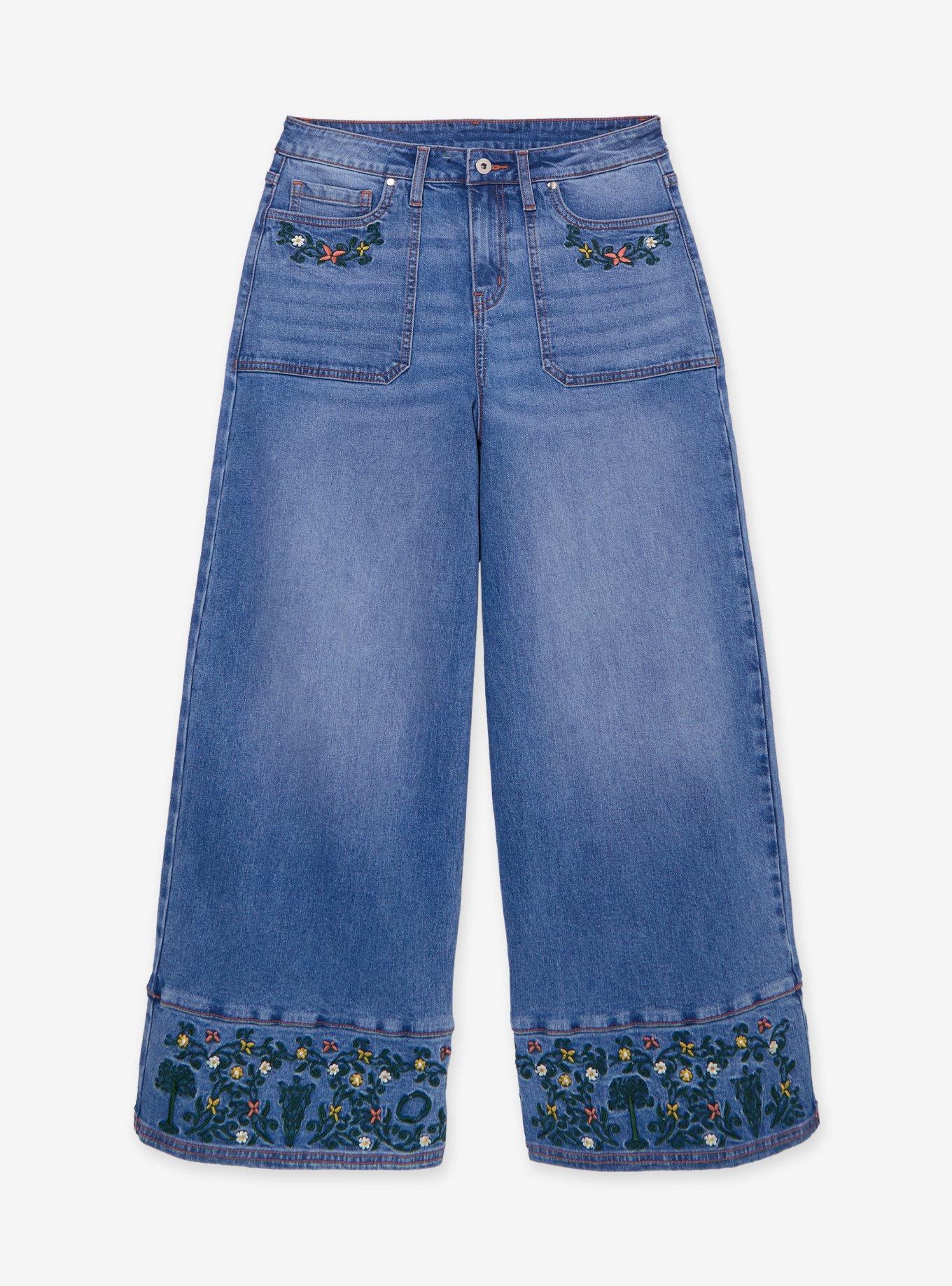The Lord of the Rings Embroidered Women's Plus Size Denim High-Waisted Wide Leg Jeans - BoxLunch Exclusive, , hi-res