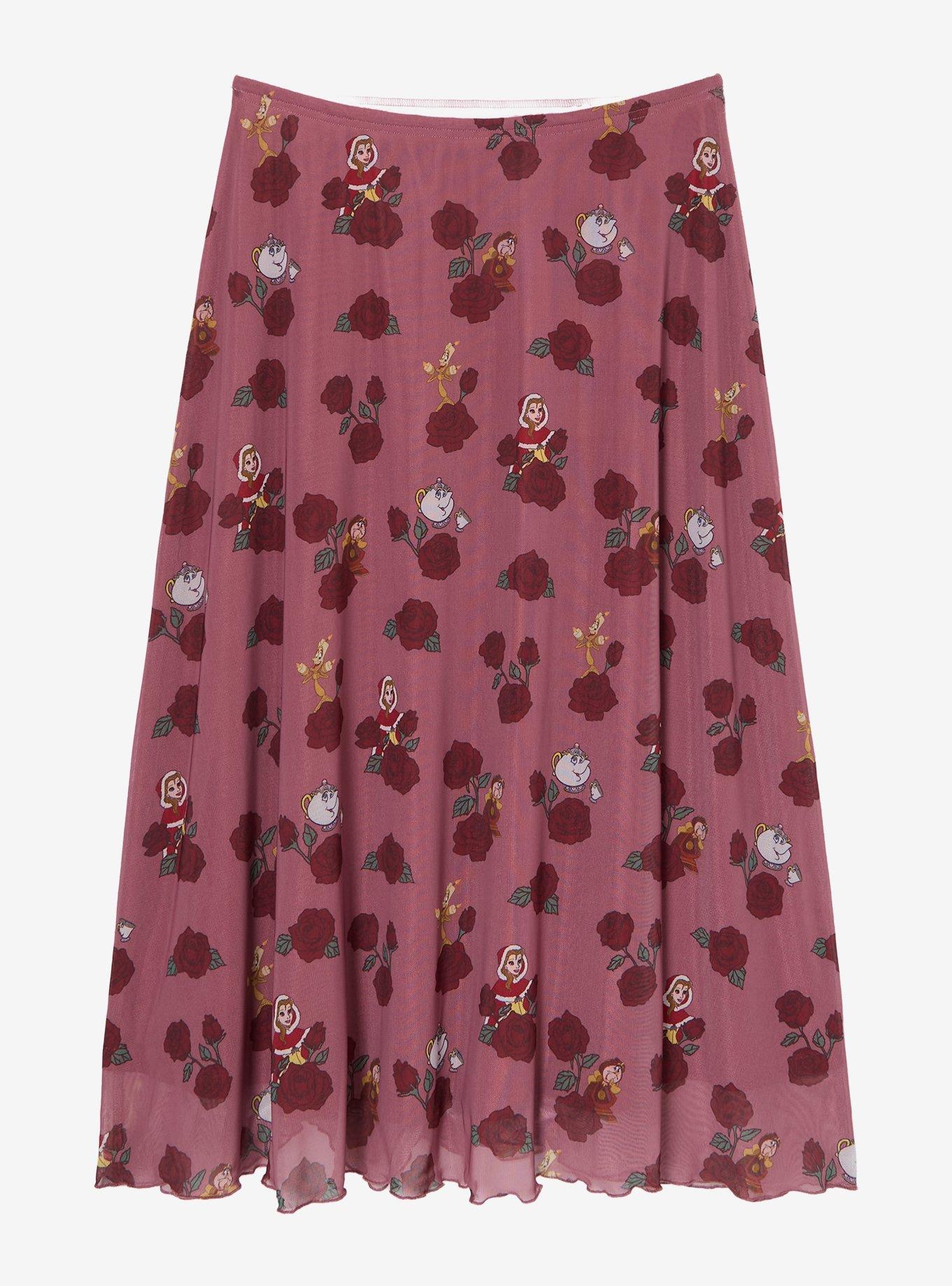 Disney Beauty and the Beast: The Enchanted Christmas Allover Print Plus Size Midi Skirt - BoxLunch Exclusive
