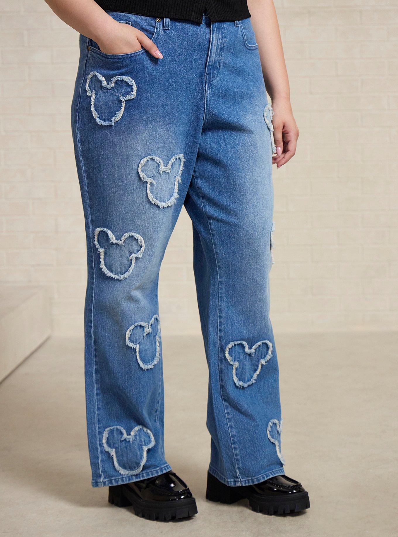 Disney Mickey Mouse Silhouette Denim Patch Women's Plus Size Jeans - BoxLunch Exclusive, , hi-res
