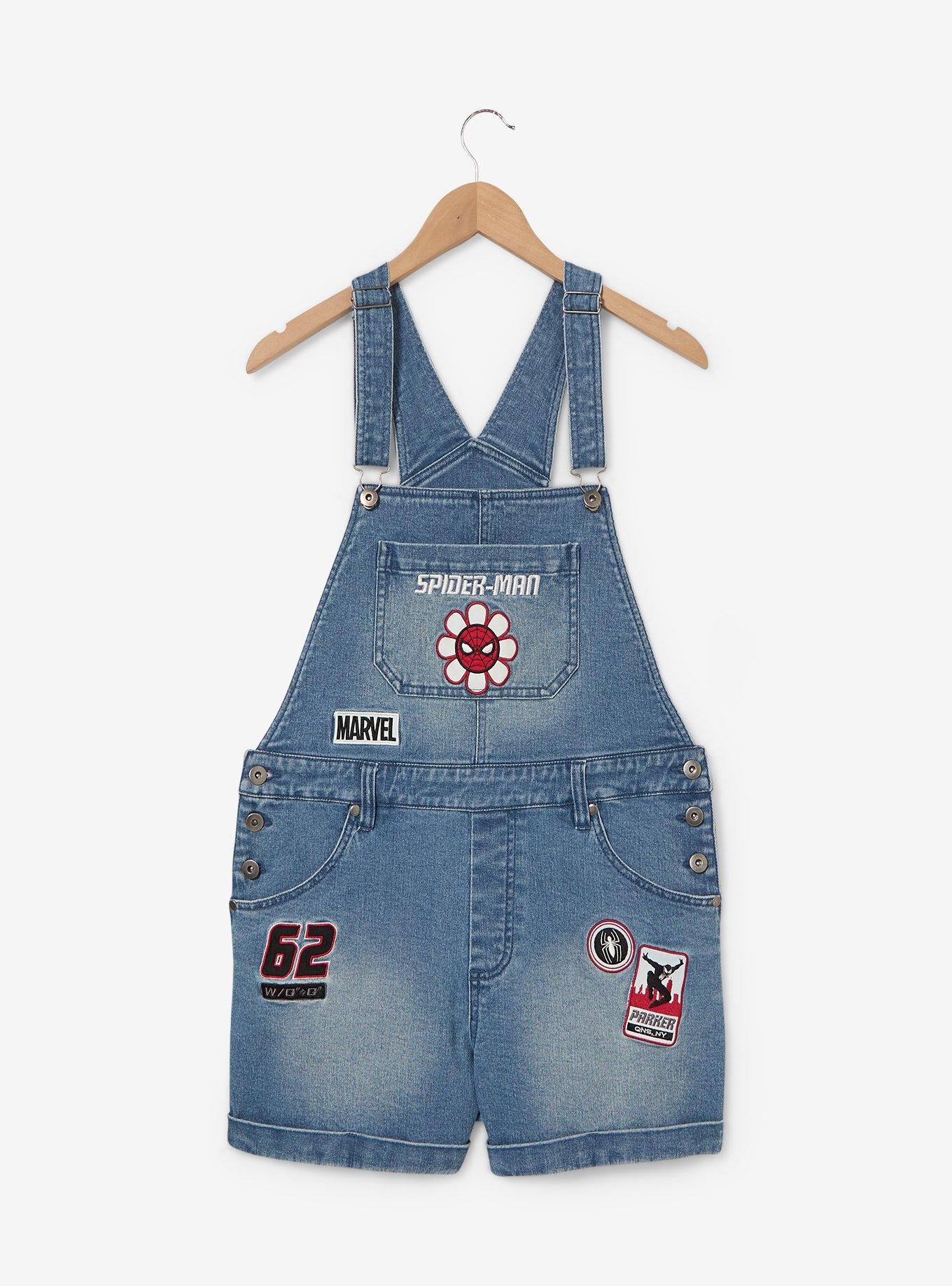 Marvel Spider-Man Embroidered Icons Women's Short Overalls - BoxLunch Exclusive, , hi-res