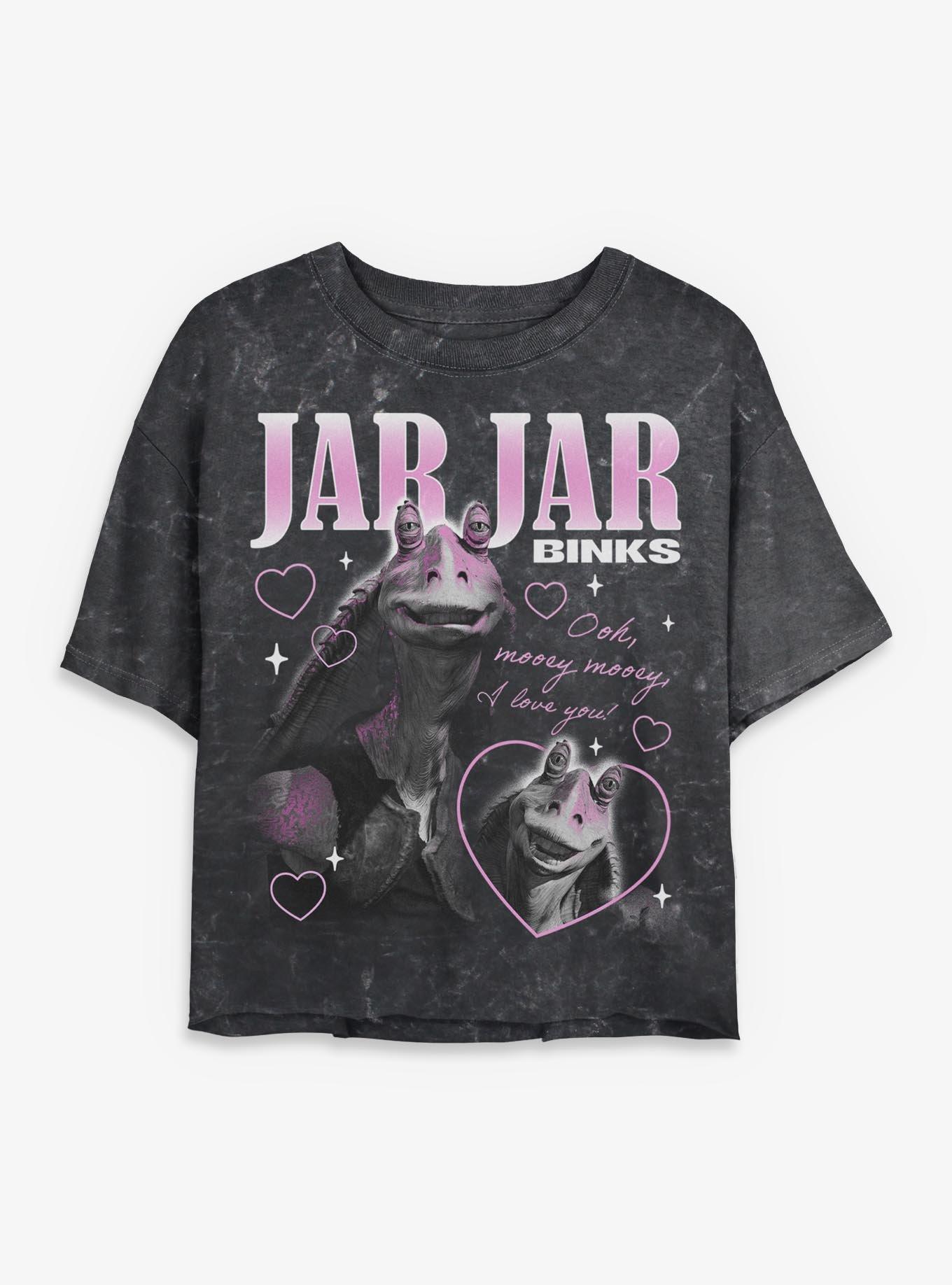Star Wars Jar Jar Binks Loves You Girls Mineral Wash Crop T-Shirt Hot Topic Exclusive, , hi-res