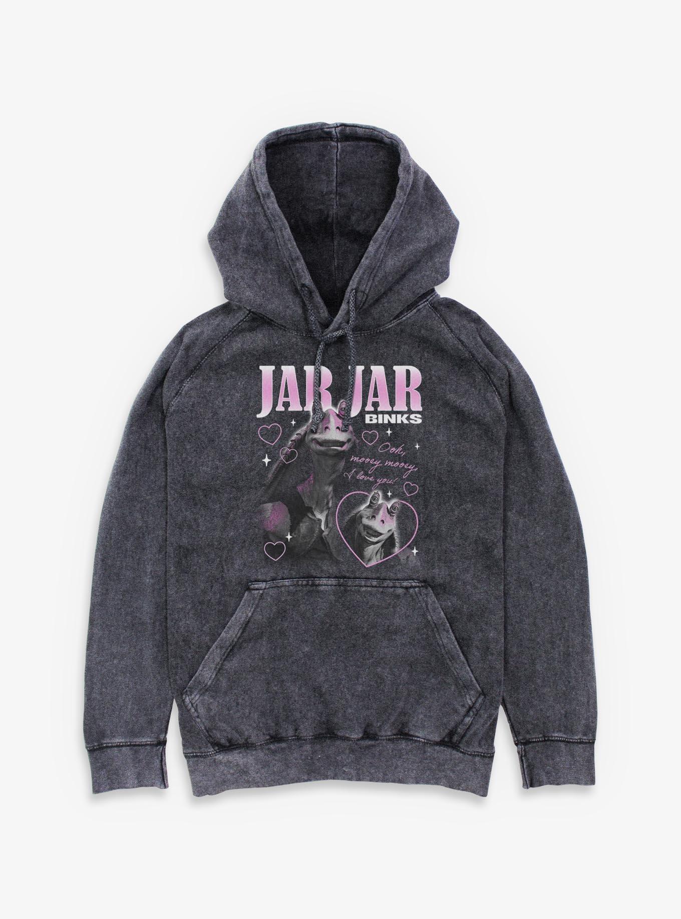 Star Wars Jar Jar Binks Loves You Mineral Wash Hoodie Hot Topic Exclusive, , hi-res
