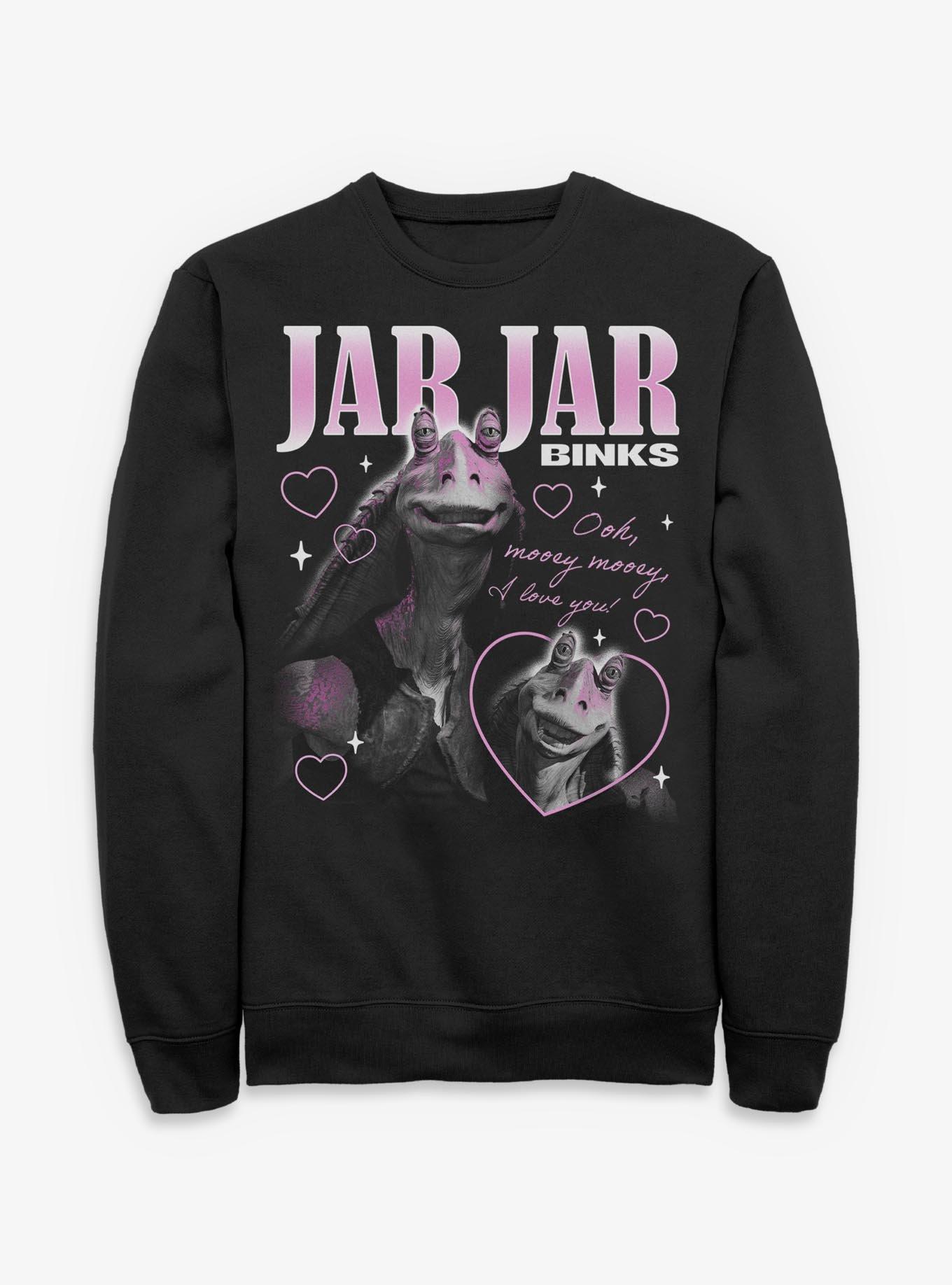 Star Wars Jar Jar Binks Loves You Sweatshirt Hot Topic Exclusive, BLACK, hi-res