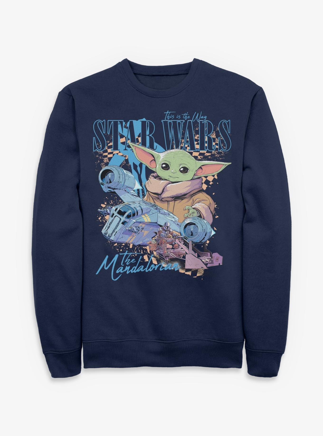 Star Wars The Mandalorian Grogu Checkered Ships Sweatshirt Hot Topic Exclusive, , hi-res