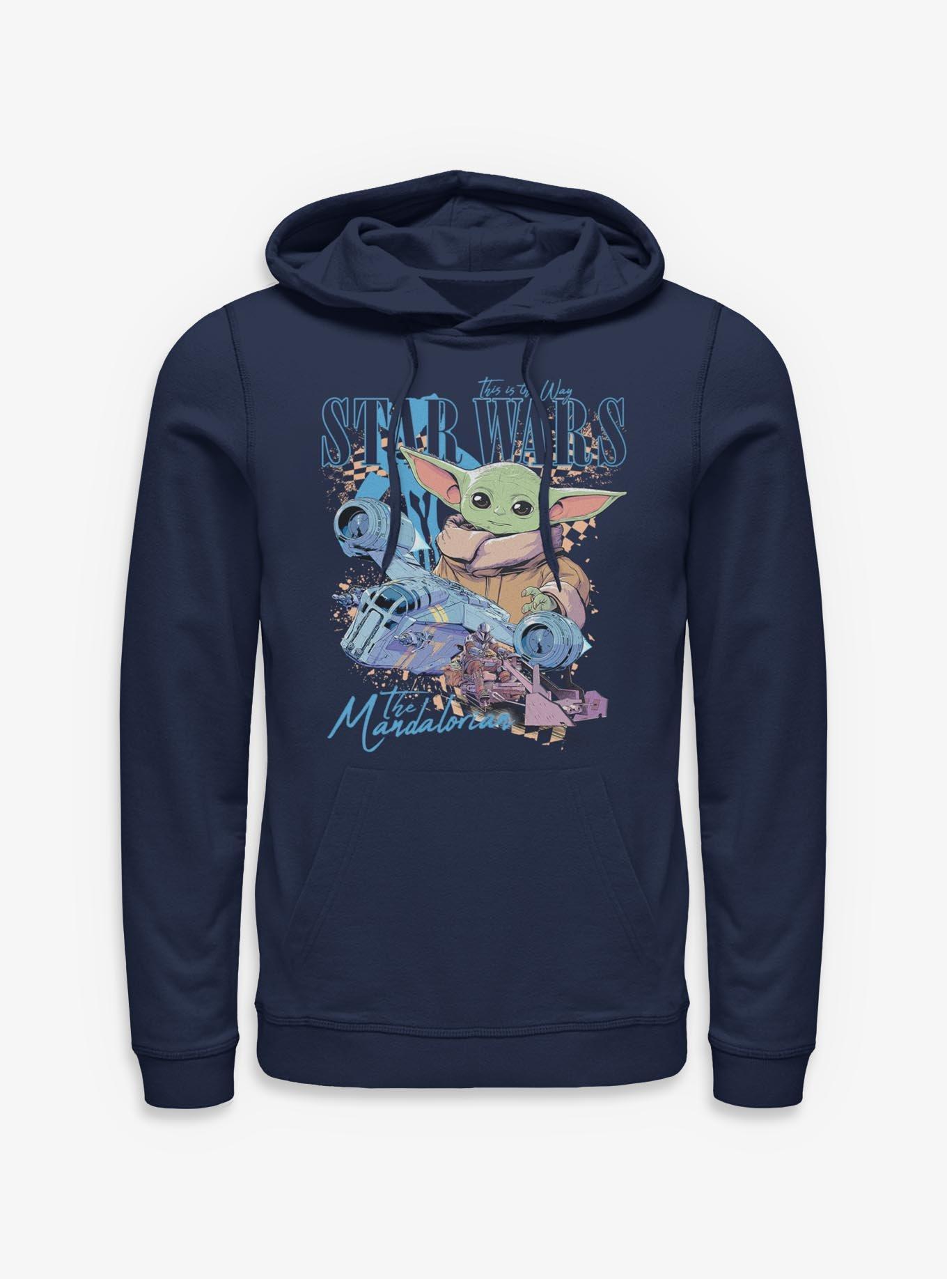 Star Wars The Mandalorian Grogu Checkered Ships T-Hoodie Hot Topic Exclusive, , hi-res