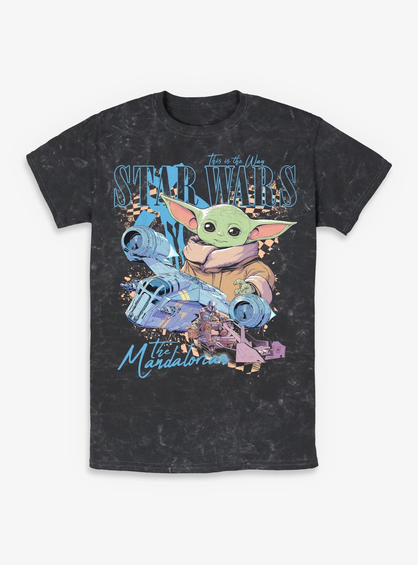 Star Wars The Mandalorian Grogu Checkered Ships Mineral Wash T-Shirt BoxLunch Exclusive
