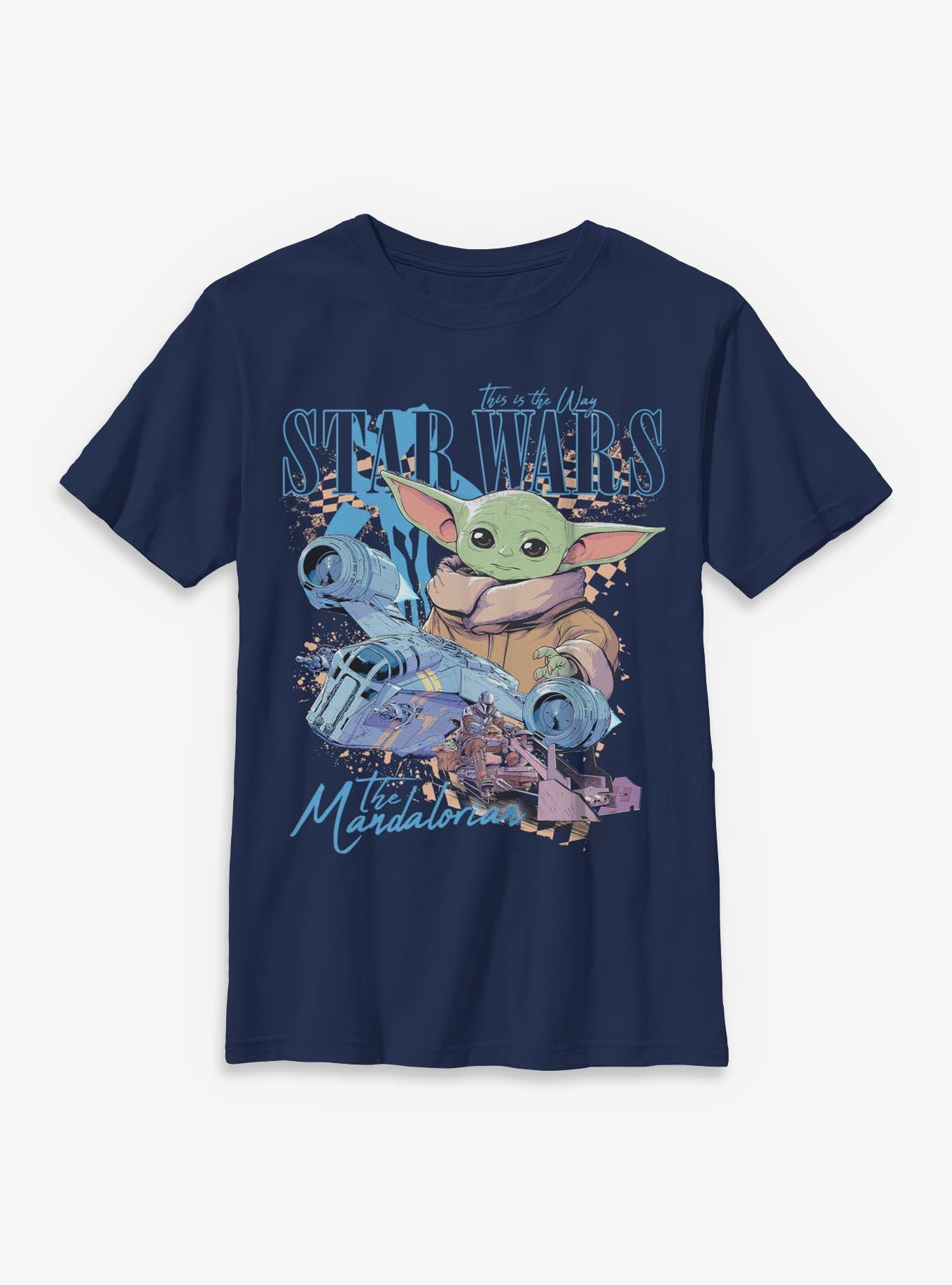 Star Wars The Mandalorian Grogu Checkered Ships Youth T-Shirt BoxLunch Exclusive, , hi-res