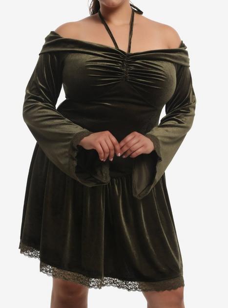 Thorn & Fable Green Velvet Lace Halter Dress Plus Size | Hot Topic