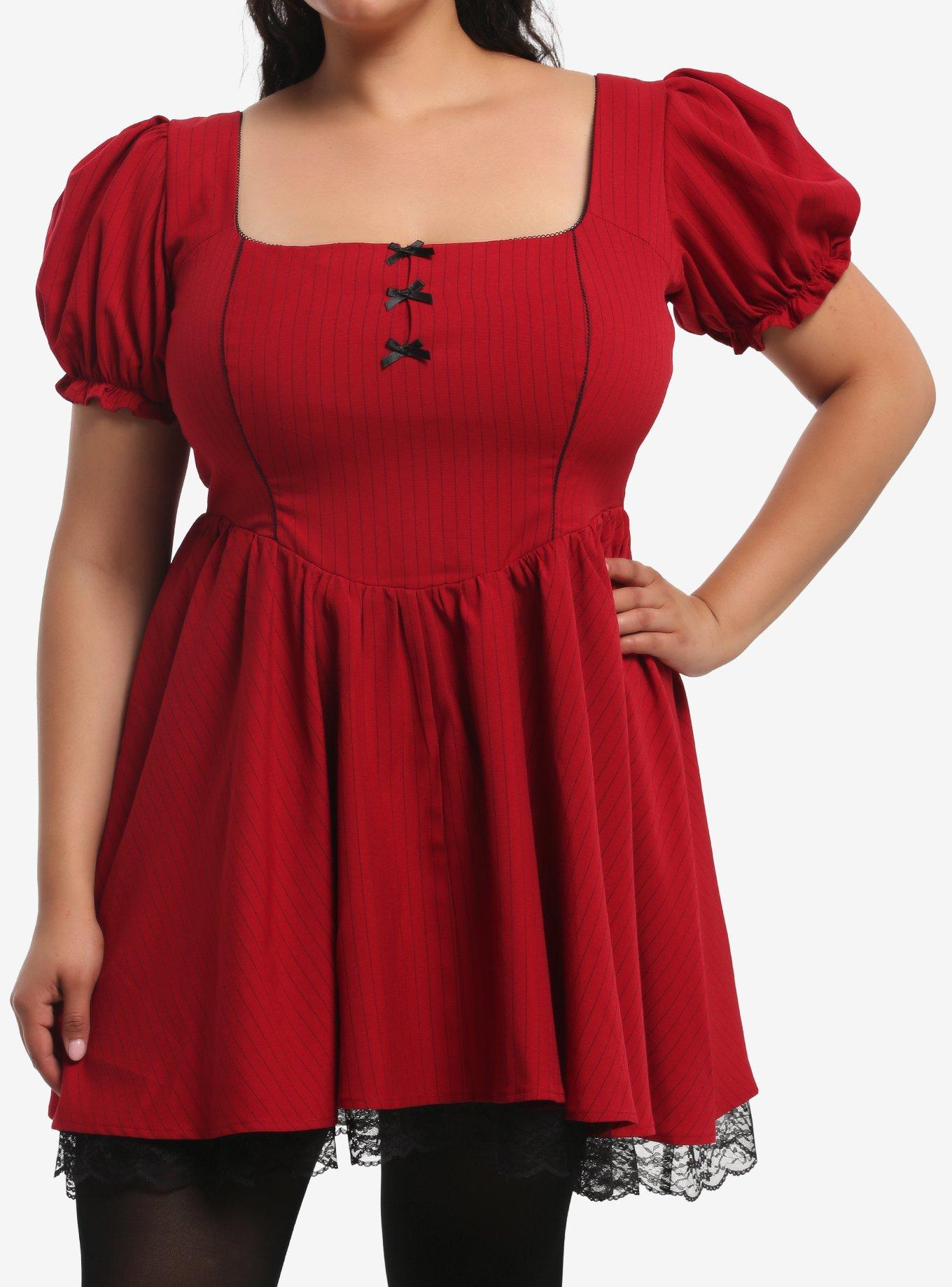 Social Collision Red Black Ribbon Lace Babydoll Dress Plus Size