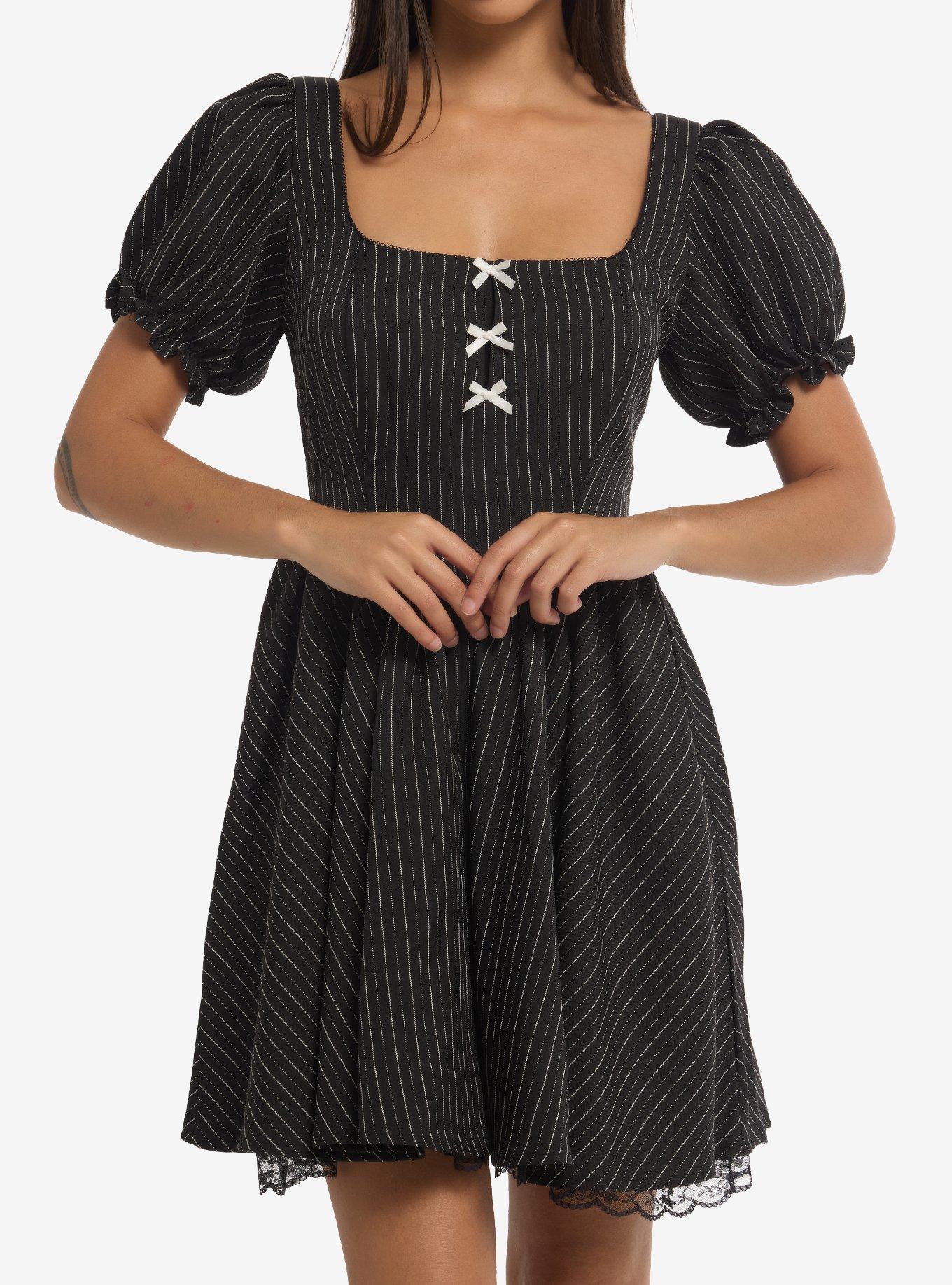 black white pinstripe dress & Wear it in spring Lace_Maternity_Gown Satin A-Line Wedding Dress SIZE:US 2