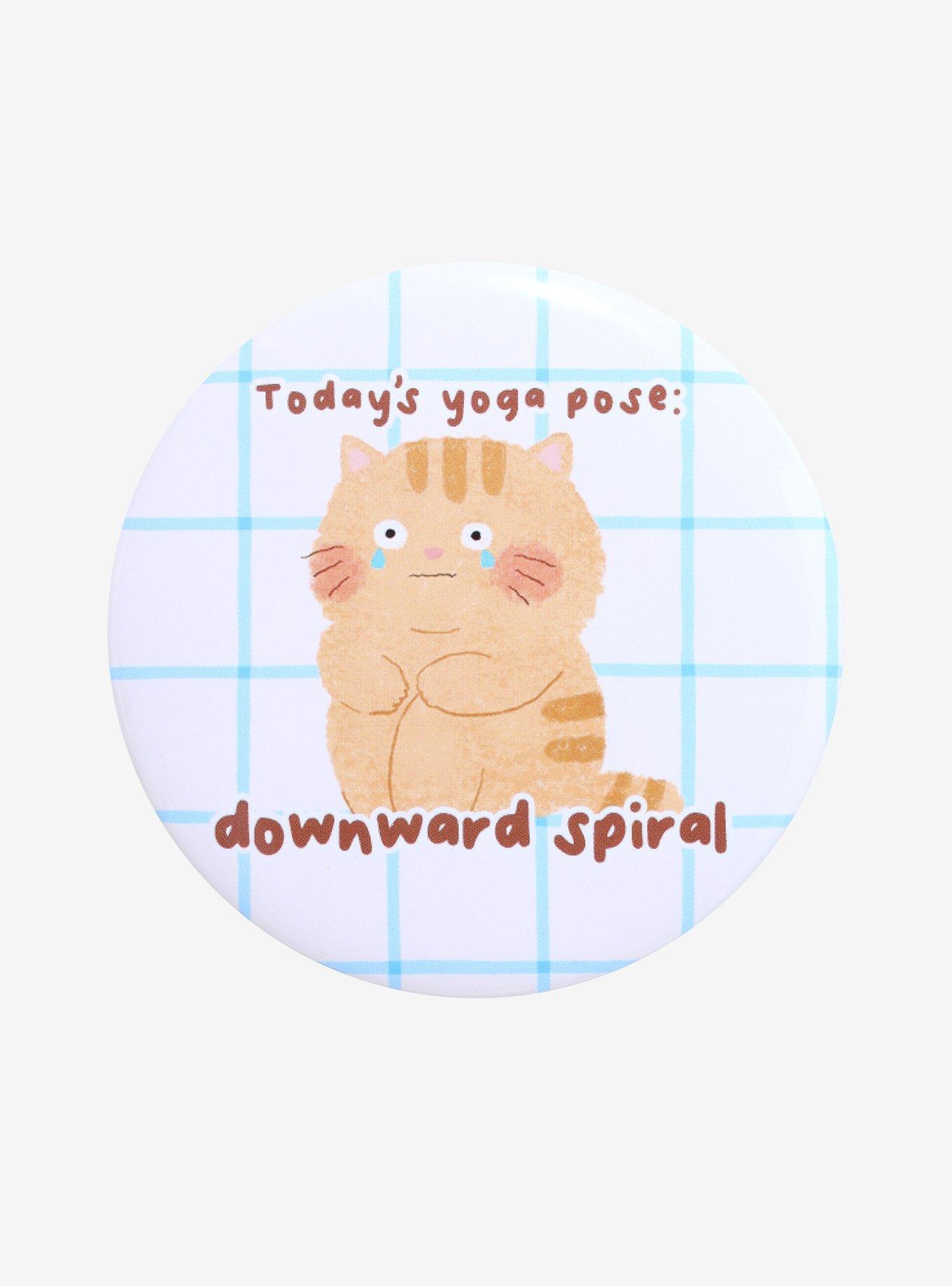 Downward Spiral Yoga Cat 3 Inch Button, , hi-res