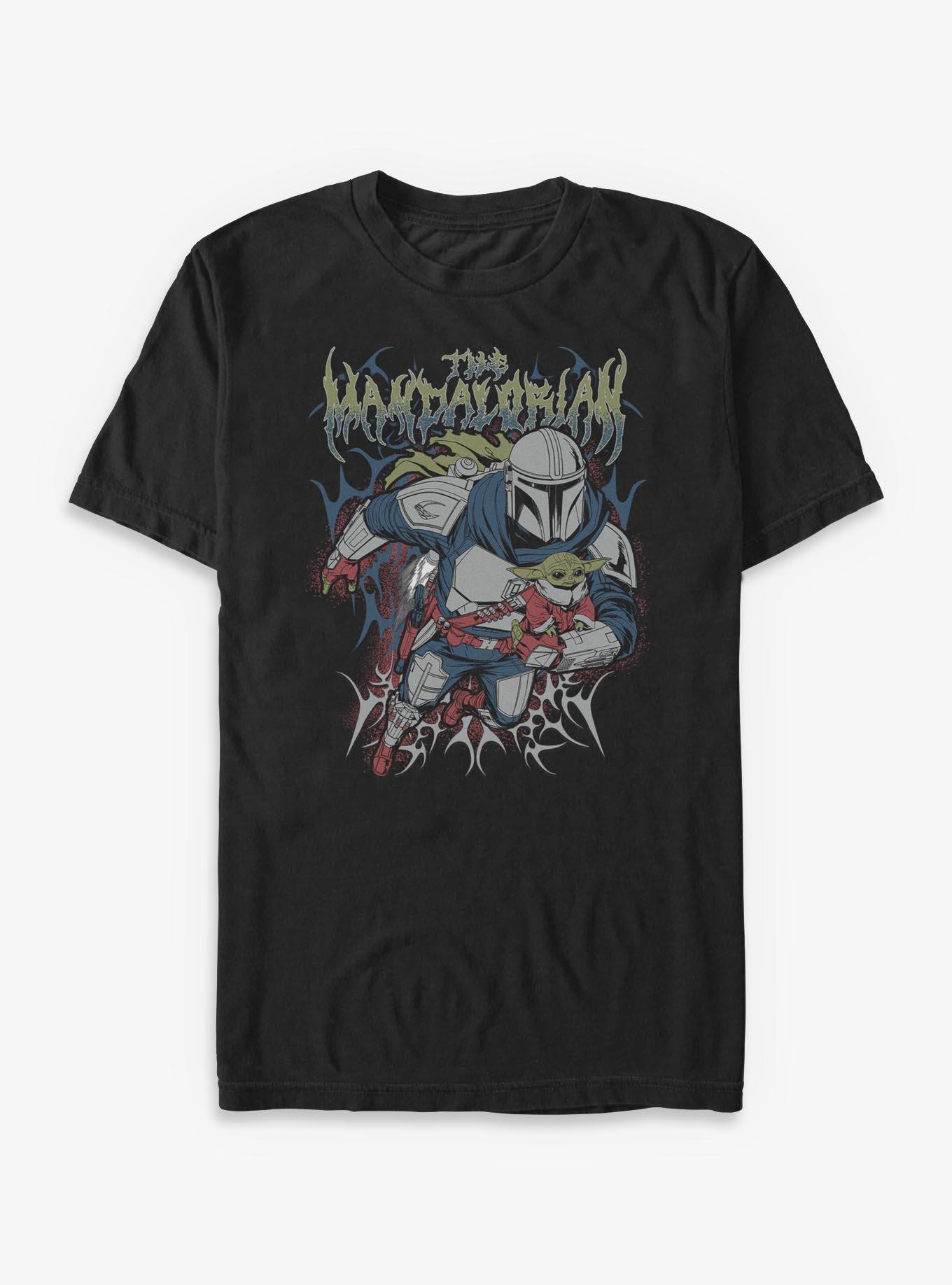 Star Wars: The Mandalorian And Grogu The Mandalorian & Grogu Duo Hunters Metal Font Style Big & Tall T-Shirt Box Lunch Exclusive, , hi-res