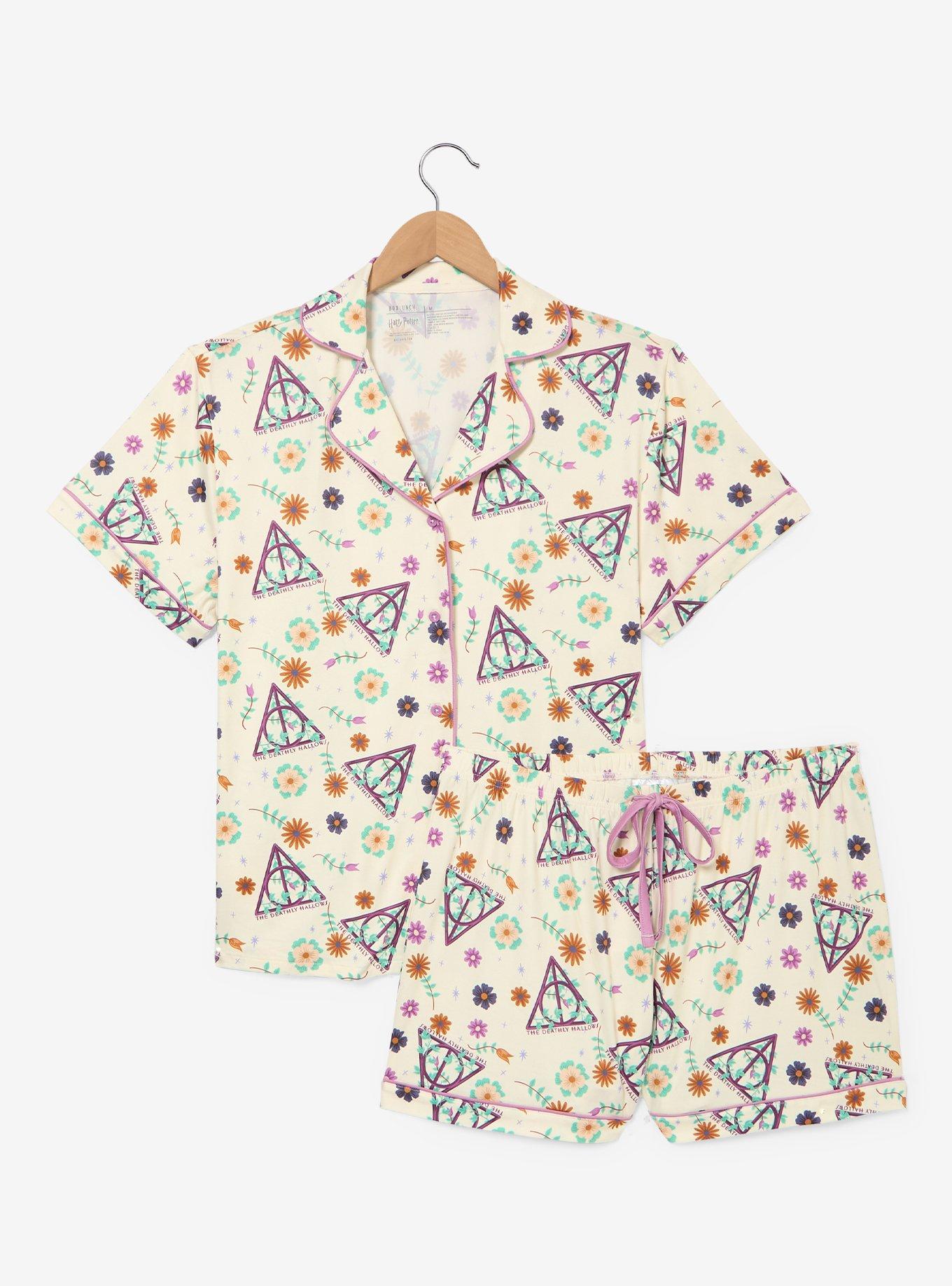Harry Potter The Deathly Hallows Floral Allover Print Women's Sleep Shirt & Shorts Set - BoxLunch Exclusive, , hi-res