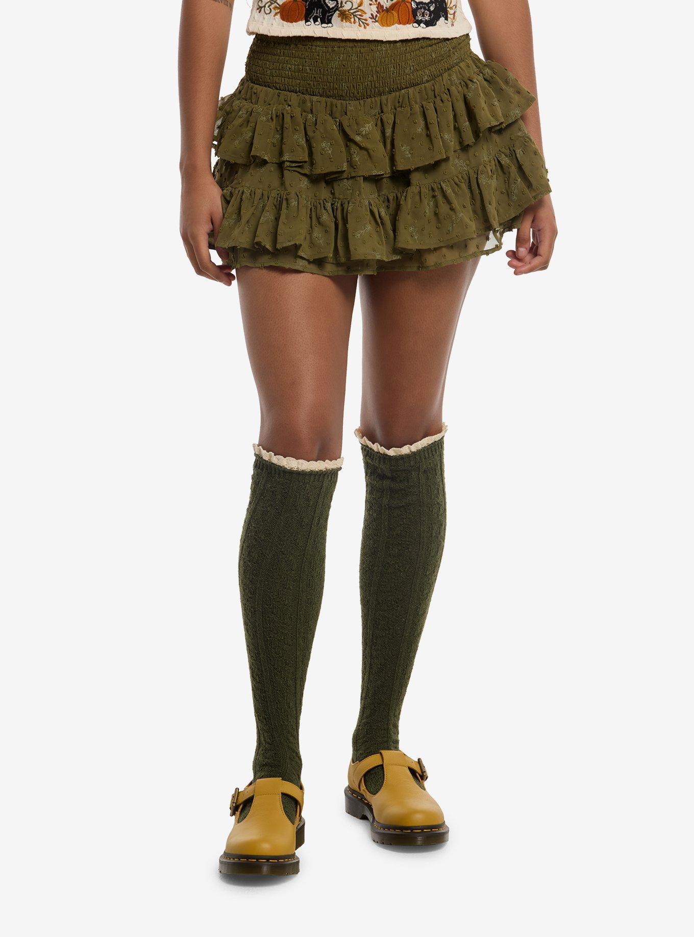 Thorn & Fable Olive Ruffle Tiered Mini Skirt, , hi-res