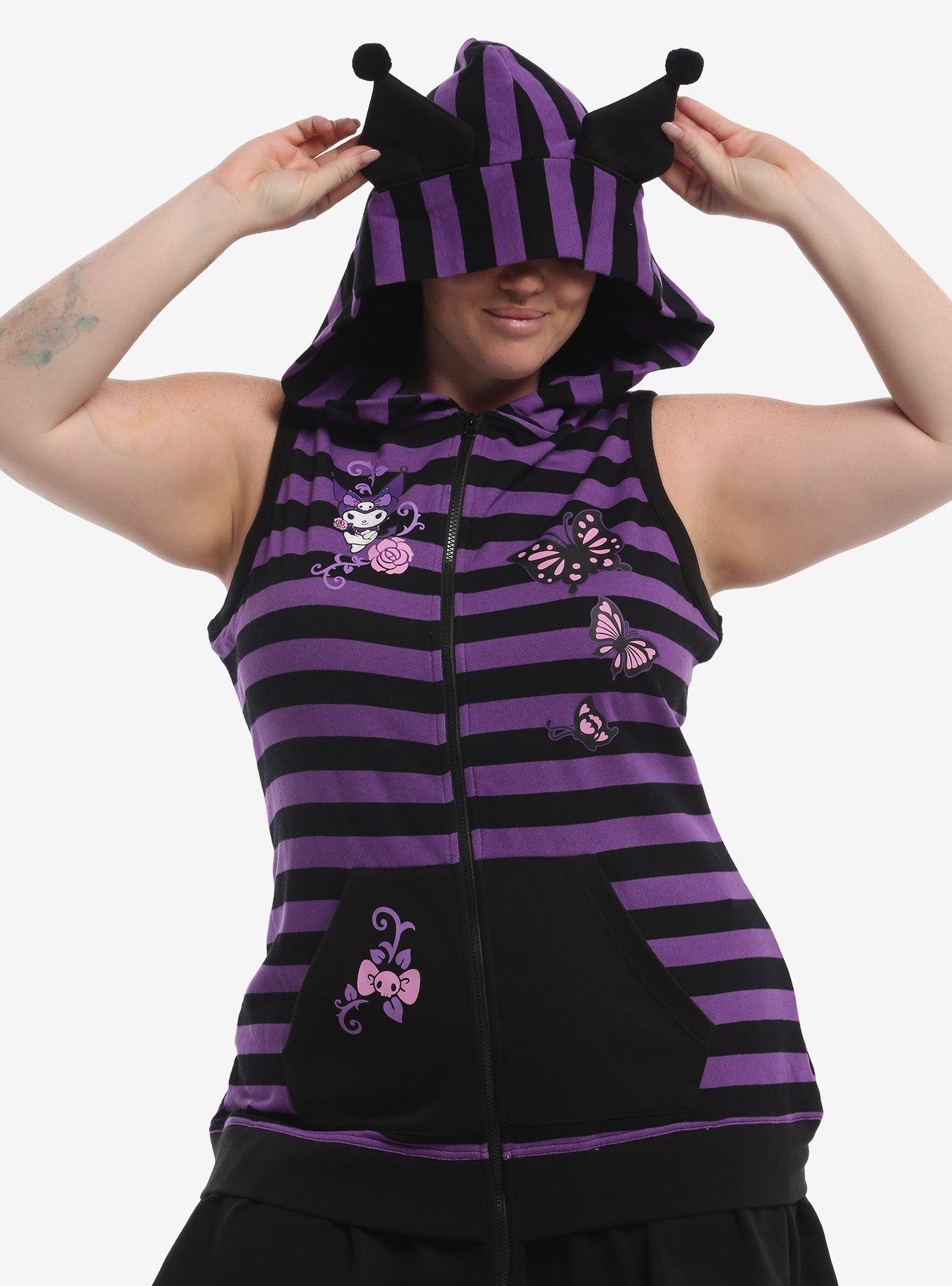 Kuromi Stripe Butterfly Hoodie Dress Plus Size
