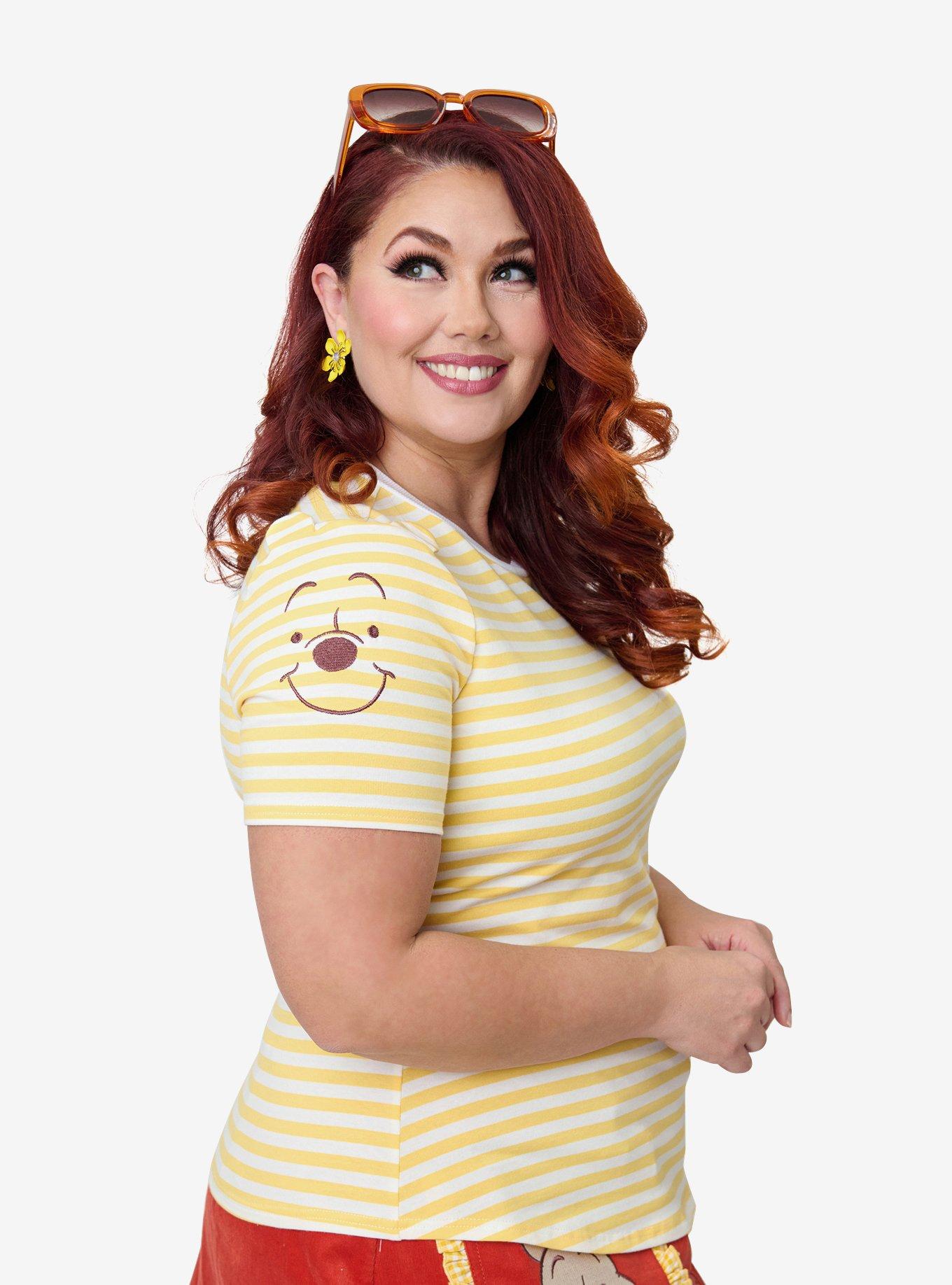 Disney Winnie the Pooh Collection by Unique Vintage Plus Size Yellow Stripe Back to Basics Top, , hi-res