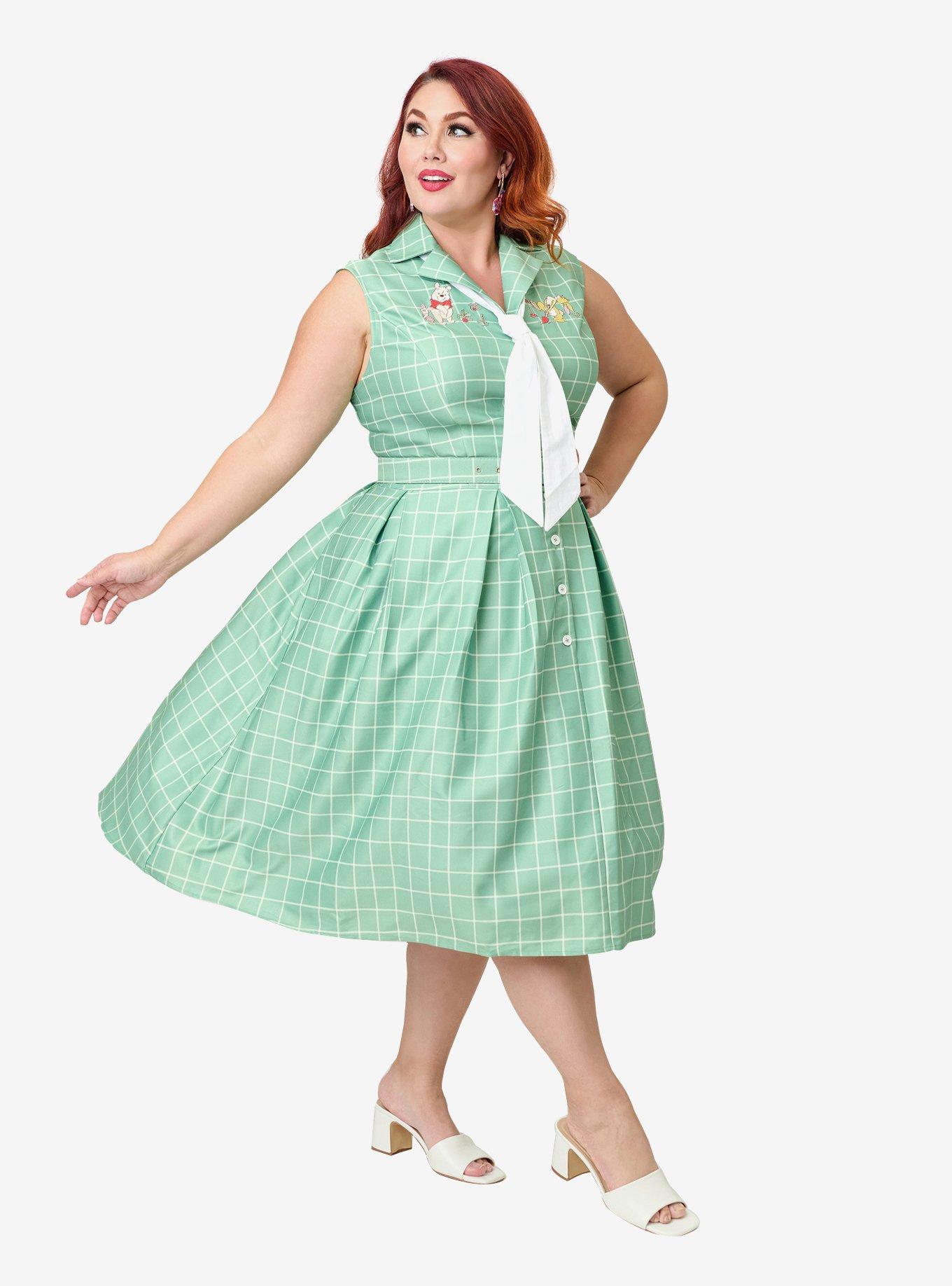 Disney Winnie the Pooh x Unique Vintage Plus Size Green Plaid Edith Swing Dress, , hi-res
