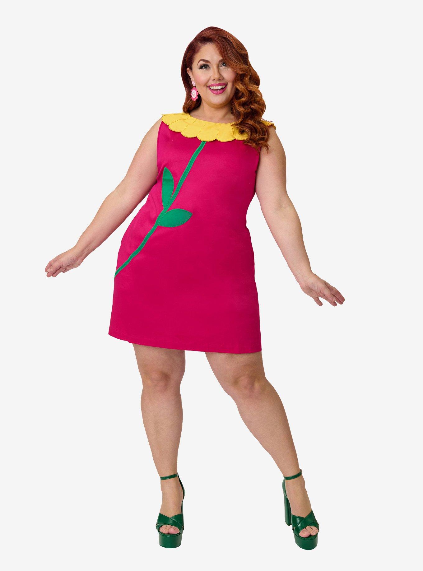 Smak Parlour Plus Size Hot Pink & Yellow Petal Collar Cotton Shift Dress, , hi-res