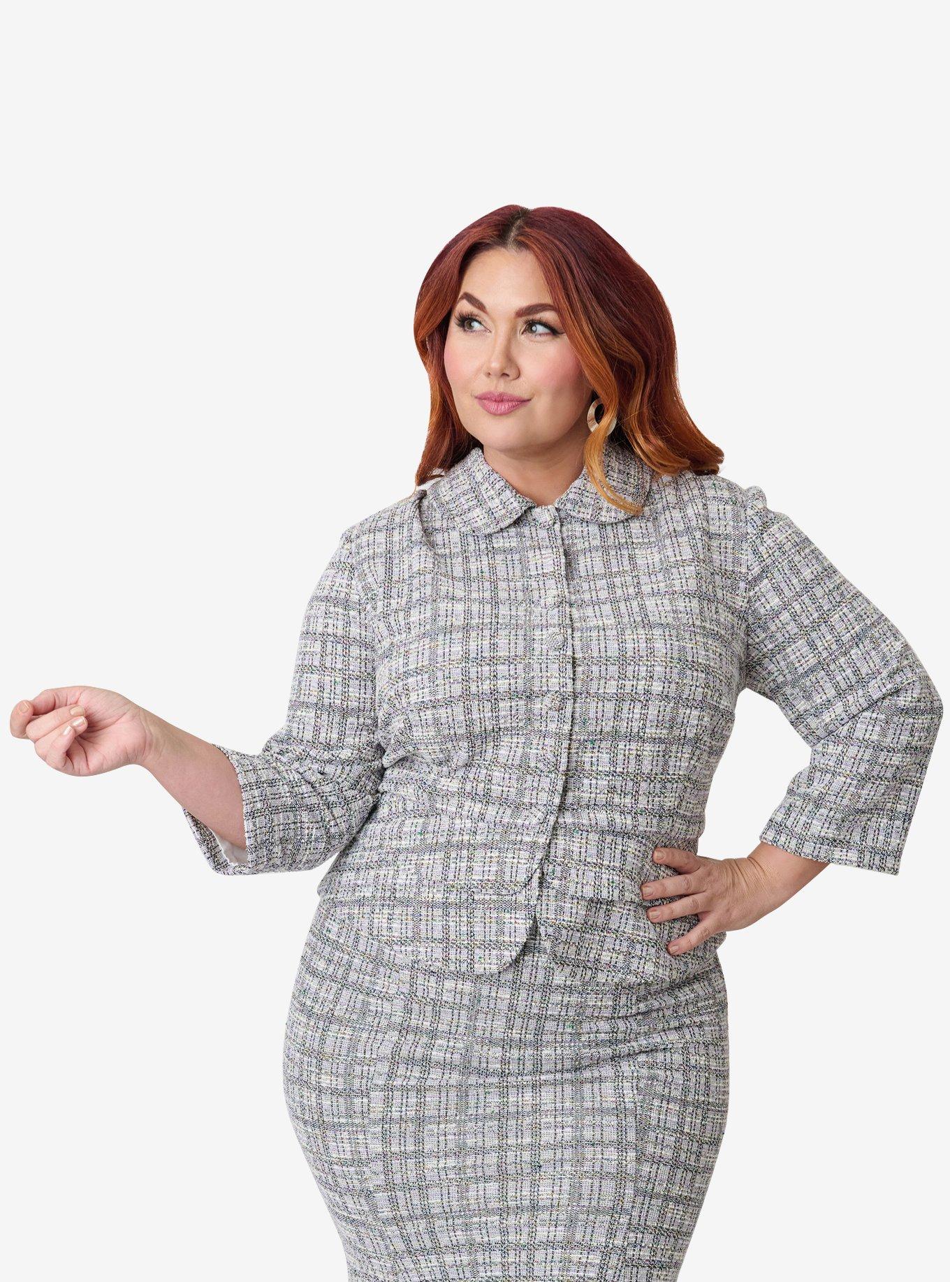 Unique Vintage Plus Size Lavender Plaid Boucle Peplum Jacket, , hi-res