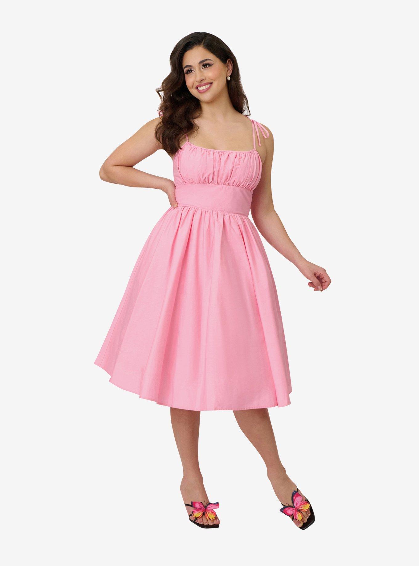 Unique Vintage Light Pink Sleeveless Cotton Swing Dress, , hi-res