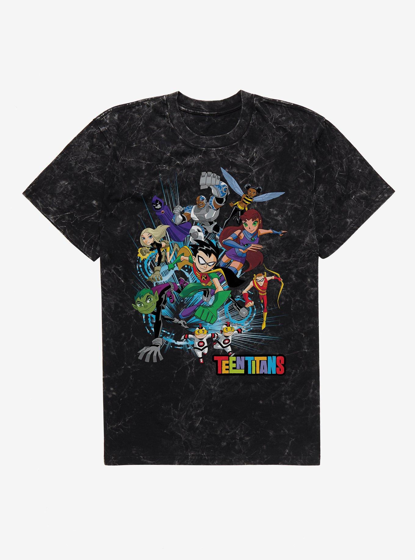 Teen Titans Group Attack Mineral Wash T-Shirt, , hi-res