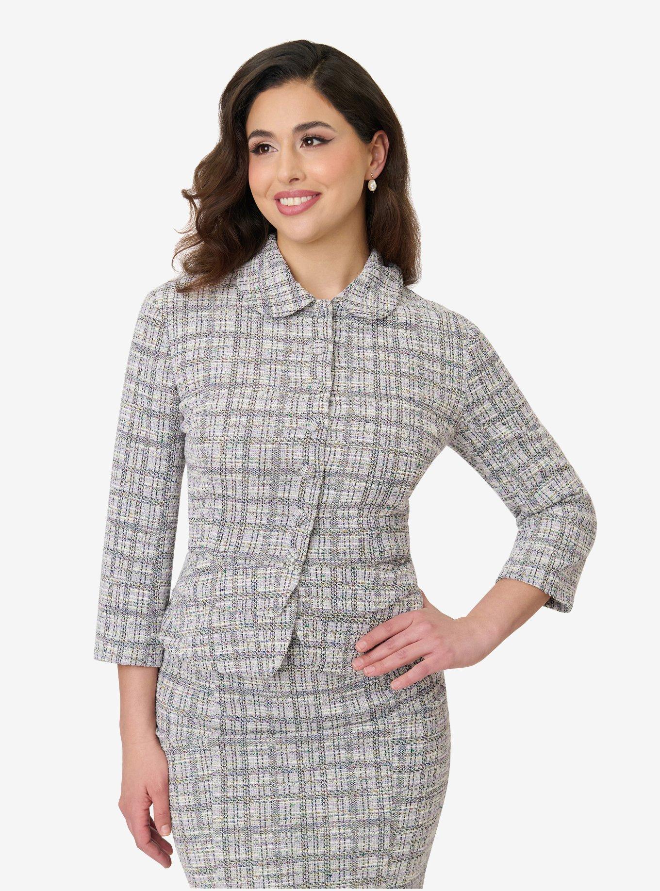 Unique Vintage Lavender Plaid Boucle Peplum Jacket, , hi-res