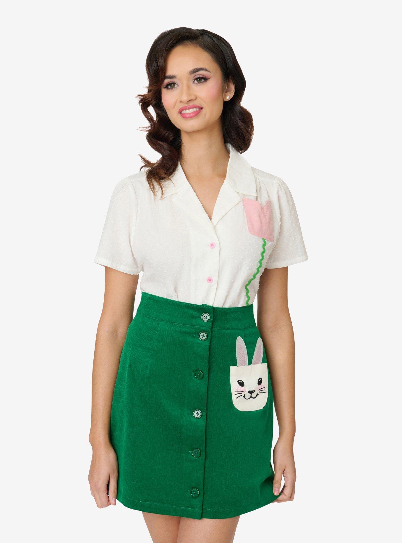 Unique Vintage White Swiss Dot & Tulip Notched Collar Blouse, , hi-res