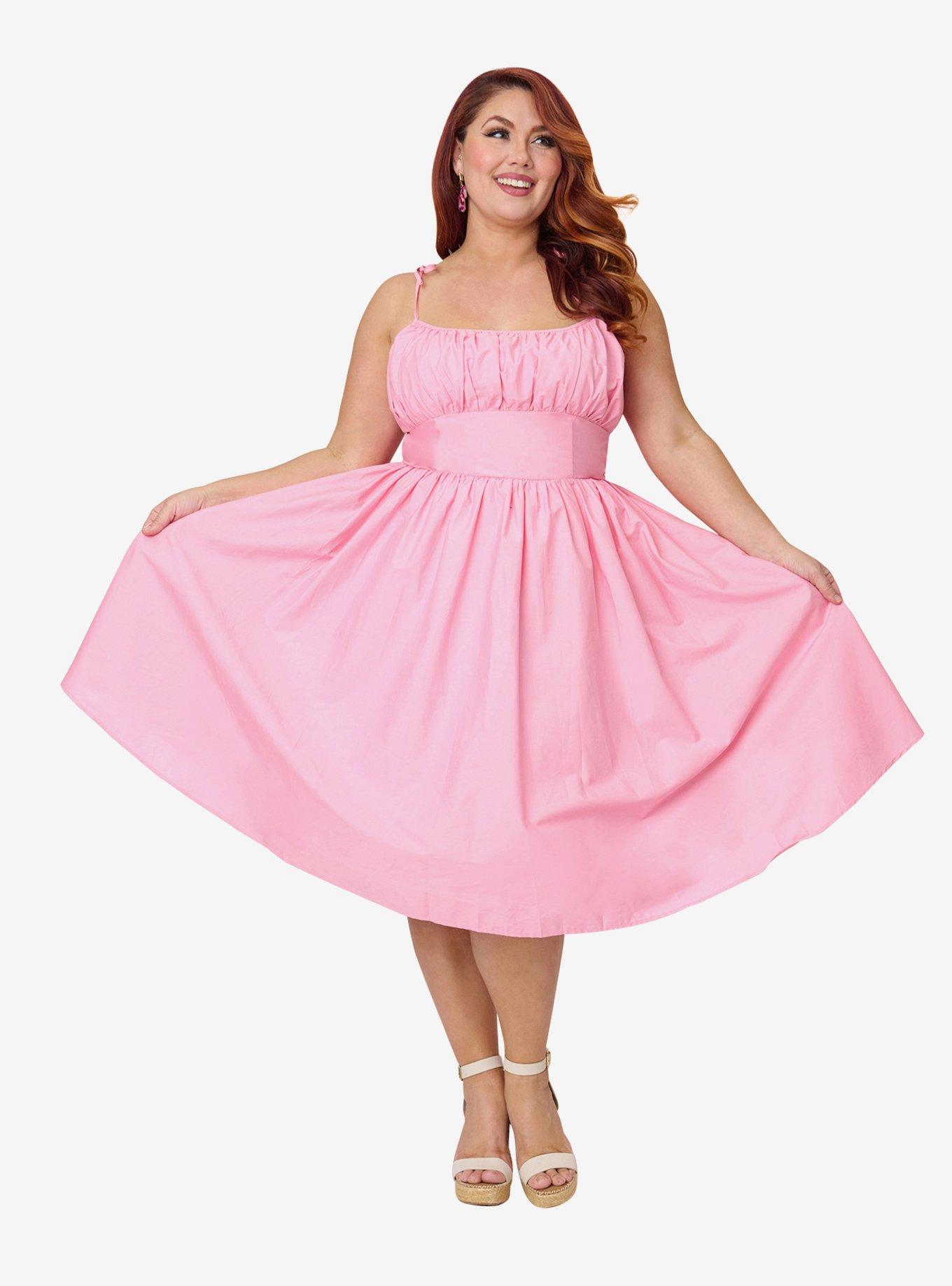 Unique Vintage Plus Size Light Pink Sleeveless Cotton Swing Dress, , hi-res